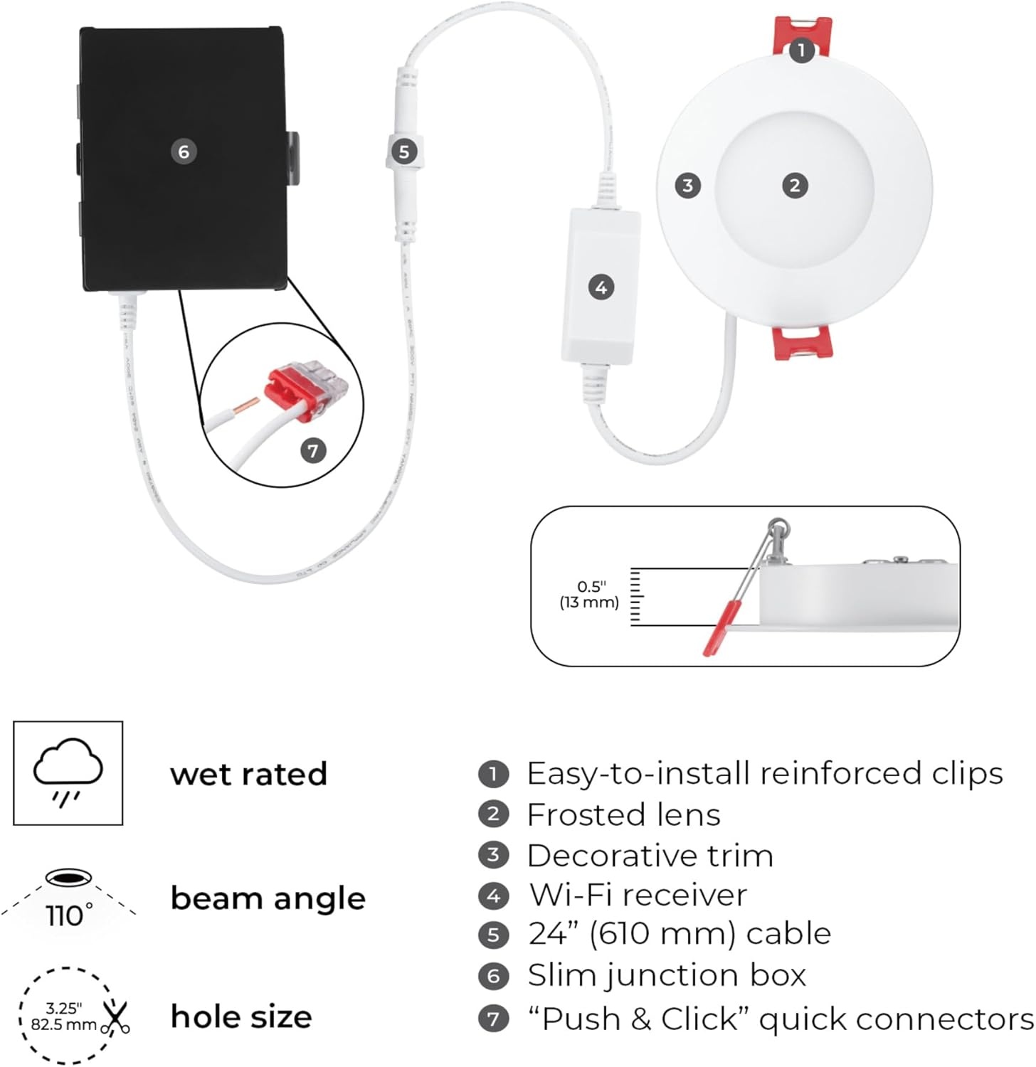 image:imageGlobe Electric 50466 WiFi Smart 3 Ultra Slim LED Recessed Lighting Kit 2Pack No Hub Required Voice Activated 7 W Multicolor Changing RGB Tunable White 2000K 5000K 390 Lumens Wet Rated2 Count Pack of 1
