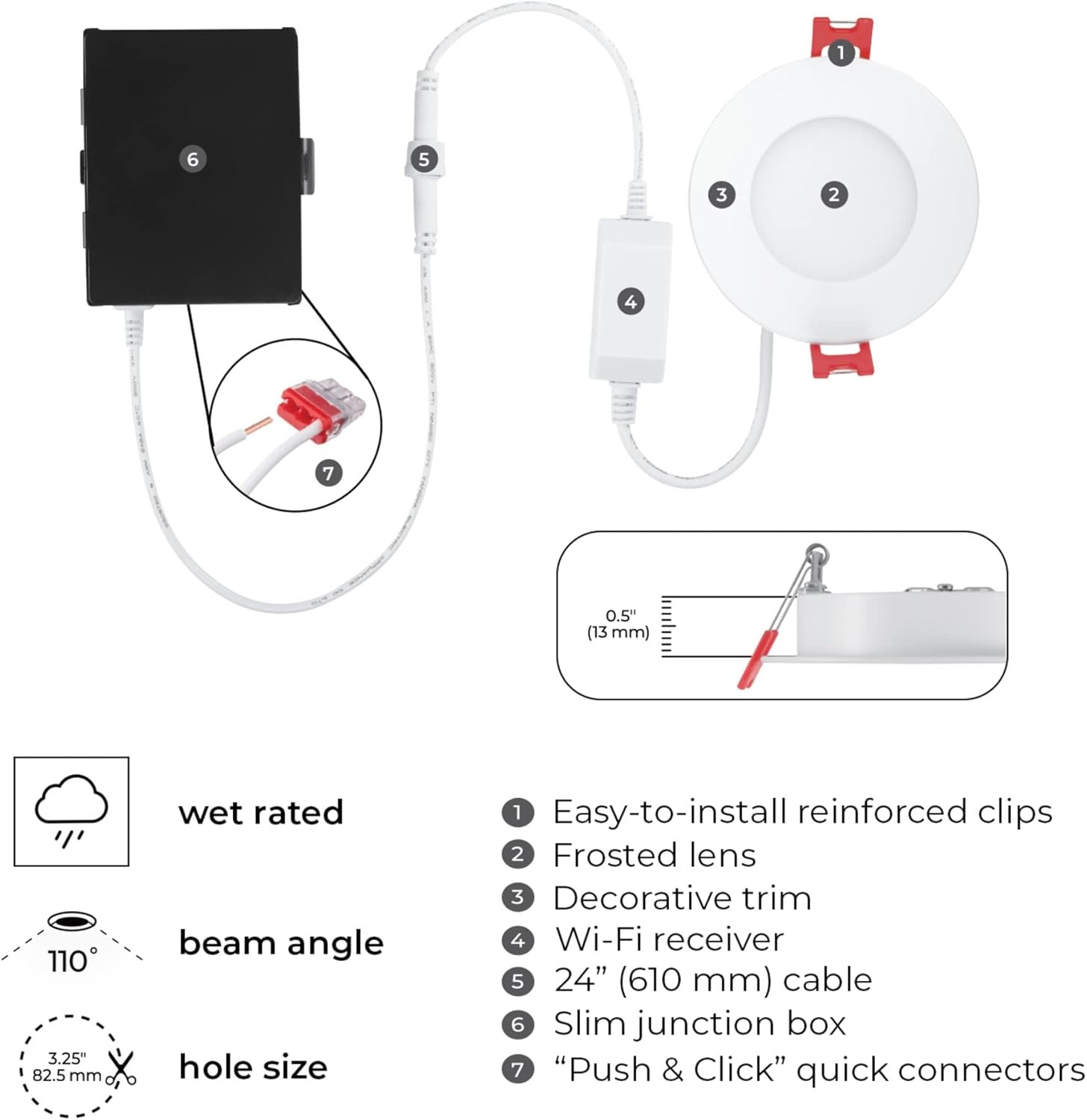 image:imageGlobe Electric 50466 WiFi Smart 3 Ultra Slim LED Recessed Lighting Kit 2Pack No Hub Required Voice Activated 7 W Multicolor Changing RGB Tunable White 2000K 5000K 390 Lumens Wet Rated2 Count Pack of 1