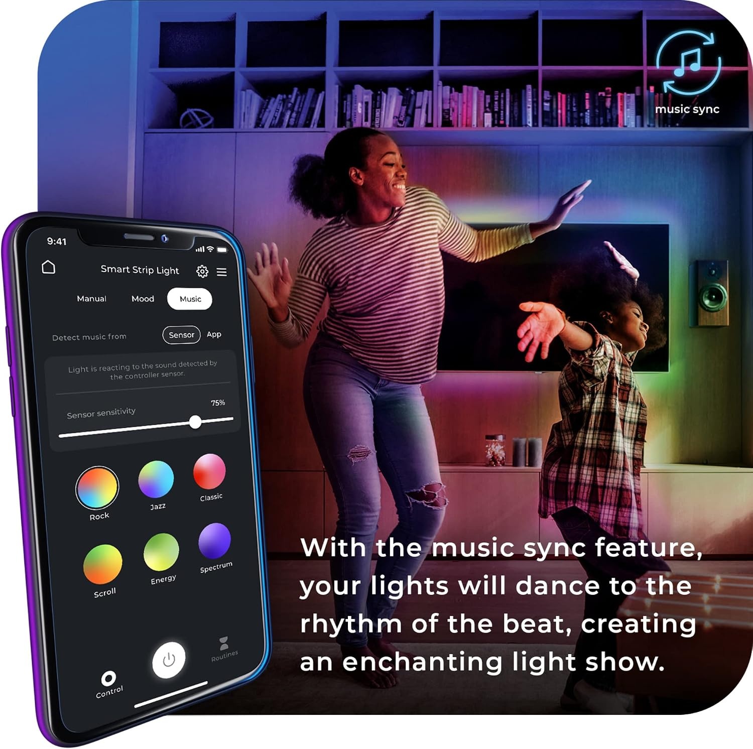image:imageGlobe Electric 50502 WiFi Smart Multicolor Changing RGB LED Music Sync Plugin Strip Light No Hub Required Voice Activated 5 Meters164 Feet IP65 Rated 3000 Kelvin Smart Home Automation