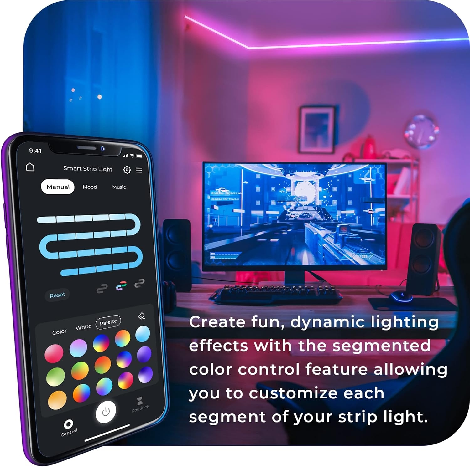 image:imageGlobe Electric 50502 WiFi Smart Multicolor Changing RGB LED Music Sync Plugin Strip Light No Hub Required Voice Activated 5 Meters164 Feet IP65 Rated 3000 Kelvin Smart Home Automation