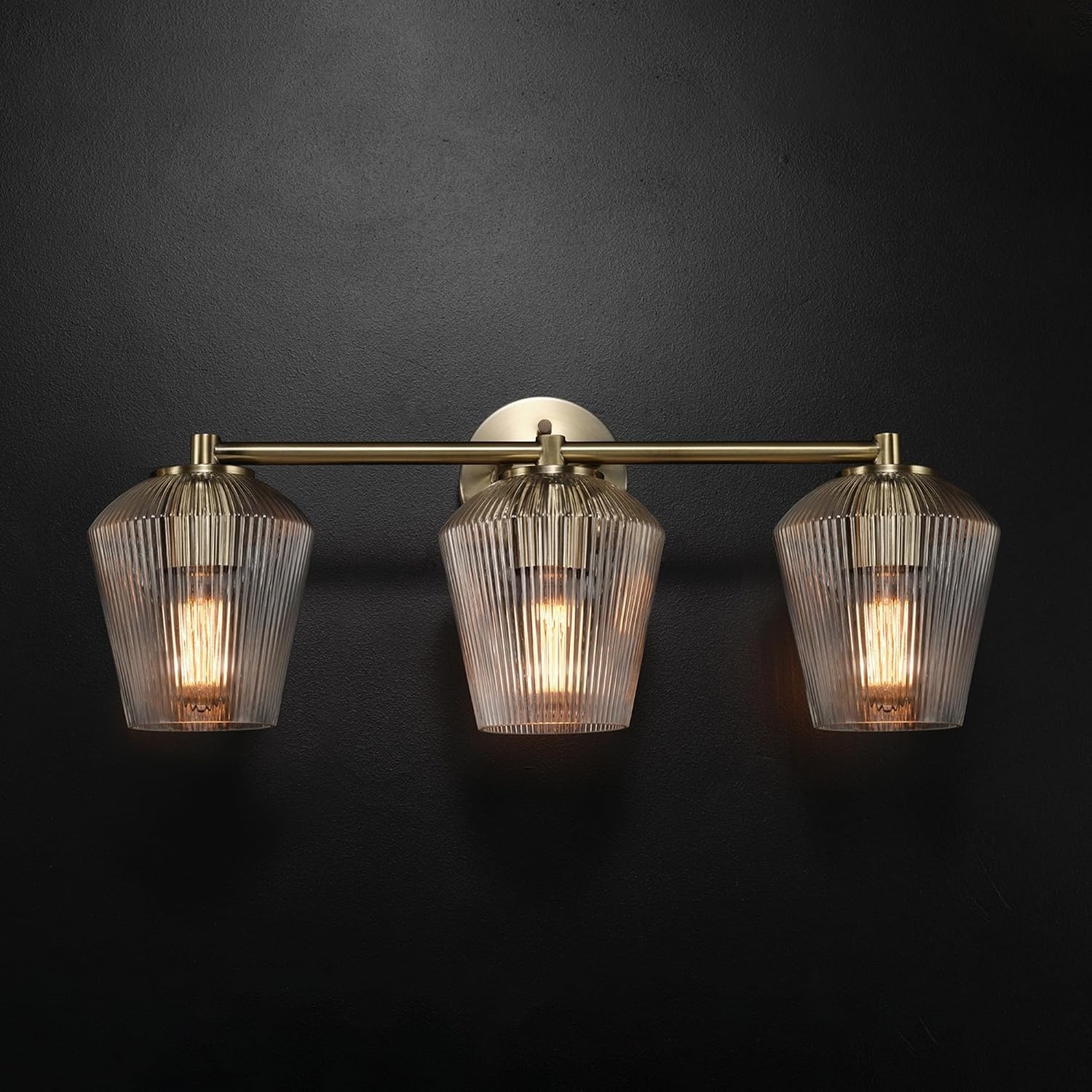 image:imageGlobe Electric 51234 5Piece AllinOne Bathroom Set Chrome 23 3Light Vanity Wall Light with Clear Glass Shades Towel Bar and Ring Robe Hook Toilet Paper Holder Beauty Room AccessoriesBrass