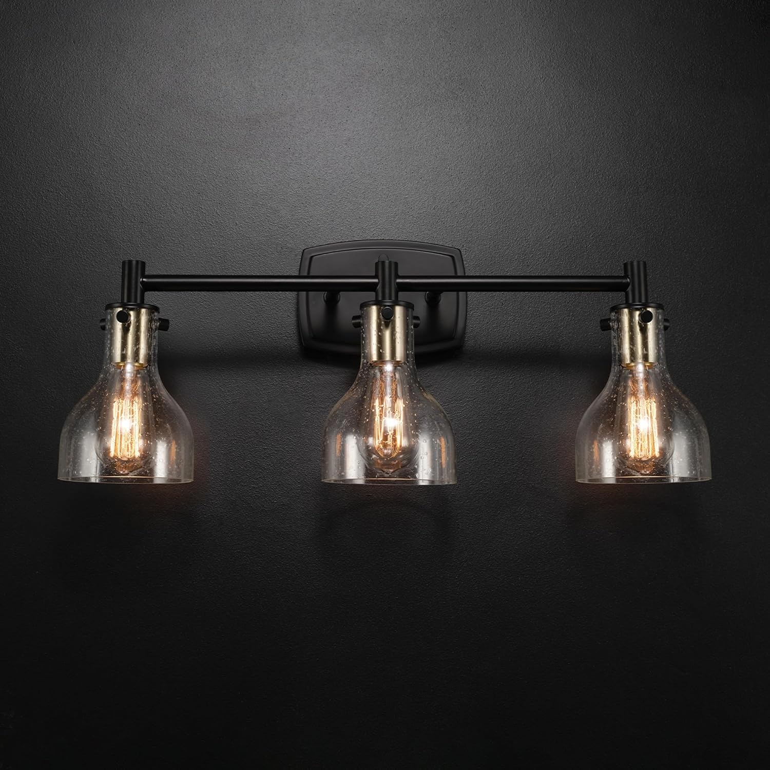 image:imageGlobe Electric 51234 5Piece AllinOne Bathroom Set Chrome 23 3Light Vanity Wall Light with Clear Glass Shades Towel Bar and Ring Robe Hook Toilet Paper Holder Beauty Room AccessoriesMatte Black Bailey 5Piece