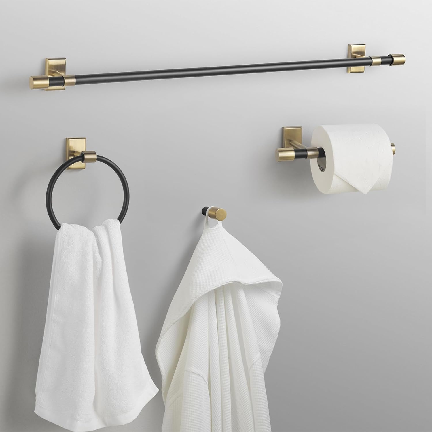 image:imageGlobe Electric 51234 5Piece AllinOne Bathroom Set Chrome 23 3Light Vanity Wall Light with Clear Glass Shades Towel Bar and Ring Robe Hook Toilet Paper Holder Beauty Room AccessoriesMatte Black Bailey 5Piece