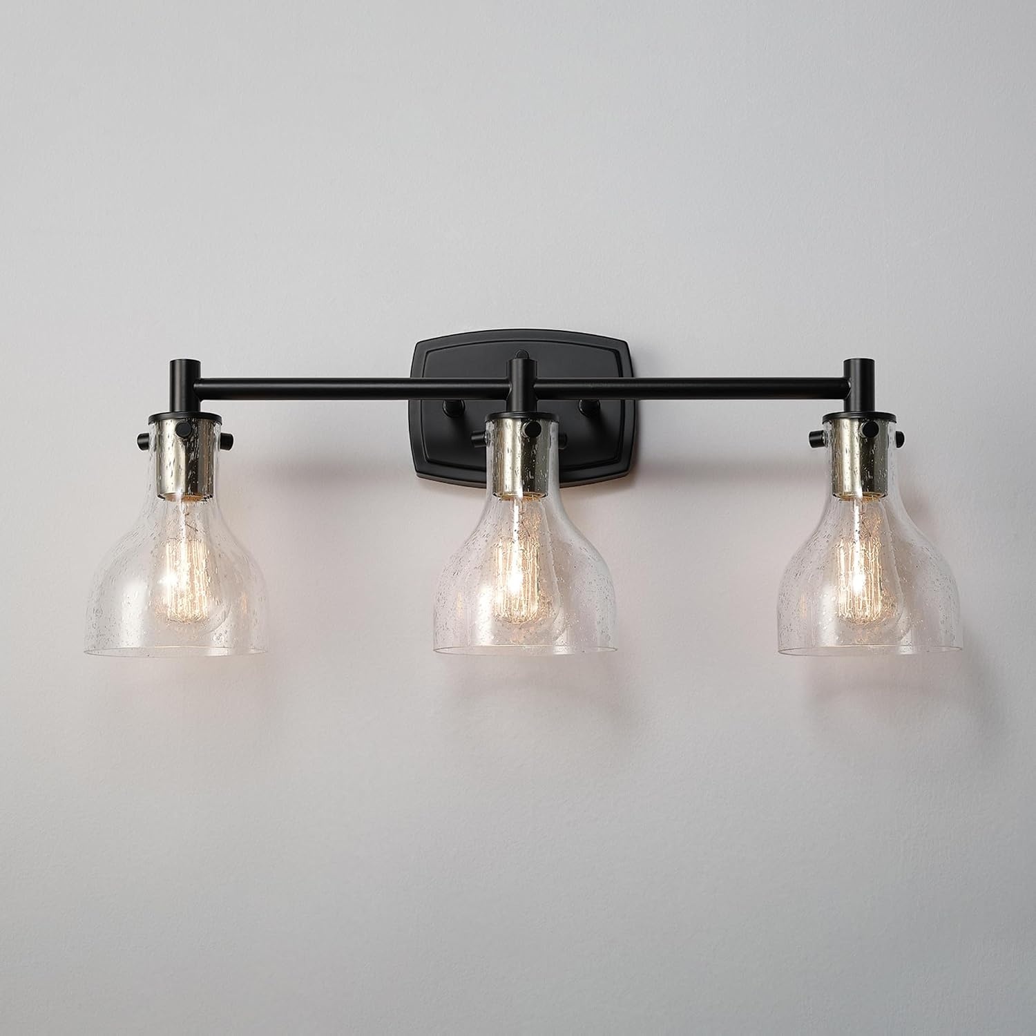 image:imageGlobe Electric 51234 5Piece AllinOne Bathroom Set Chrome 23 3Light Vanity Wall Light with Clear Glass Shades Towel Bar and Ring Robe Hook Toilet Paper Holder Beauty Room AccessoriesMatte Black Bailey 5Piece