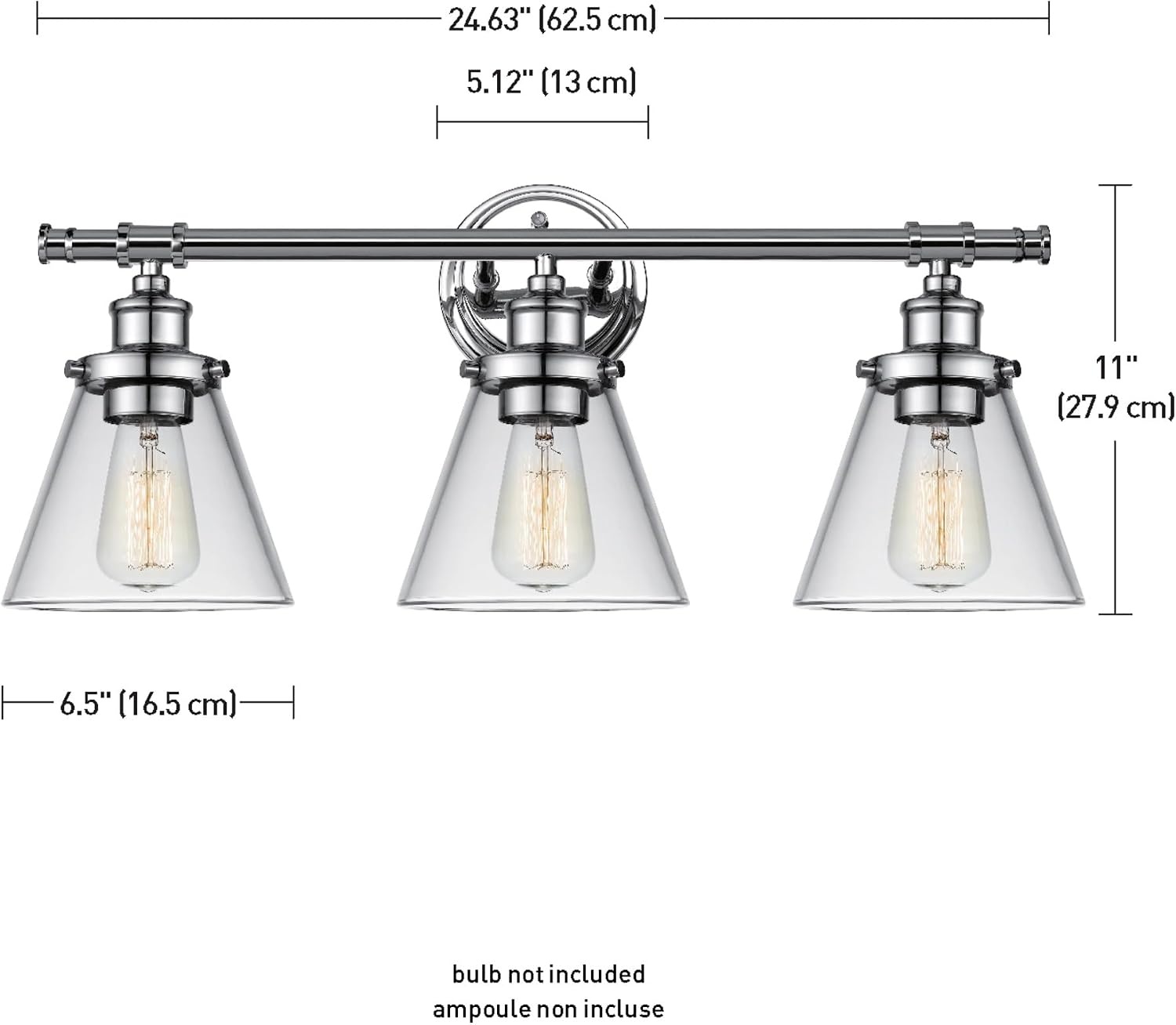 image:imageGlobe Electric 51234 5Piece AllinOne Bathroom Set Chrome 23 3Light Vanity Wall Light with Clear Glass Shades Towel Bar and Ring Robe Hook Toilet Paper Holder Beauty Room AccessoriesChrome Parker