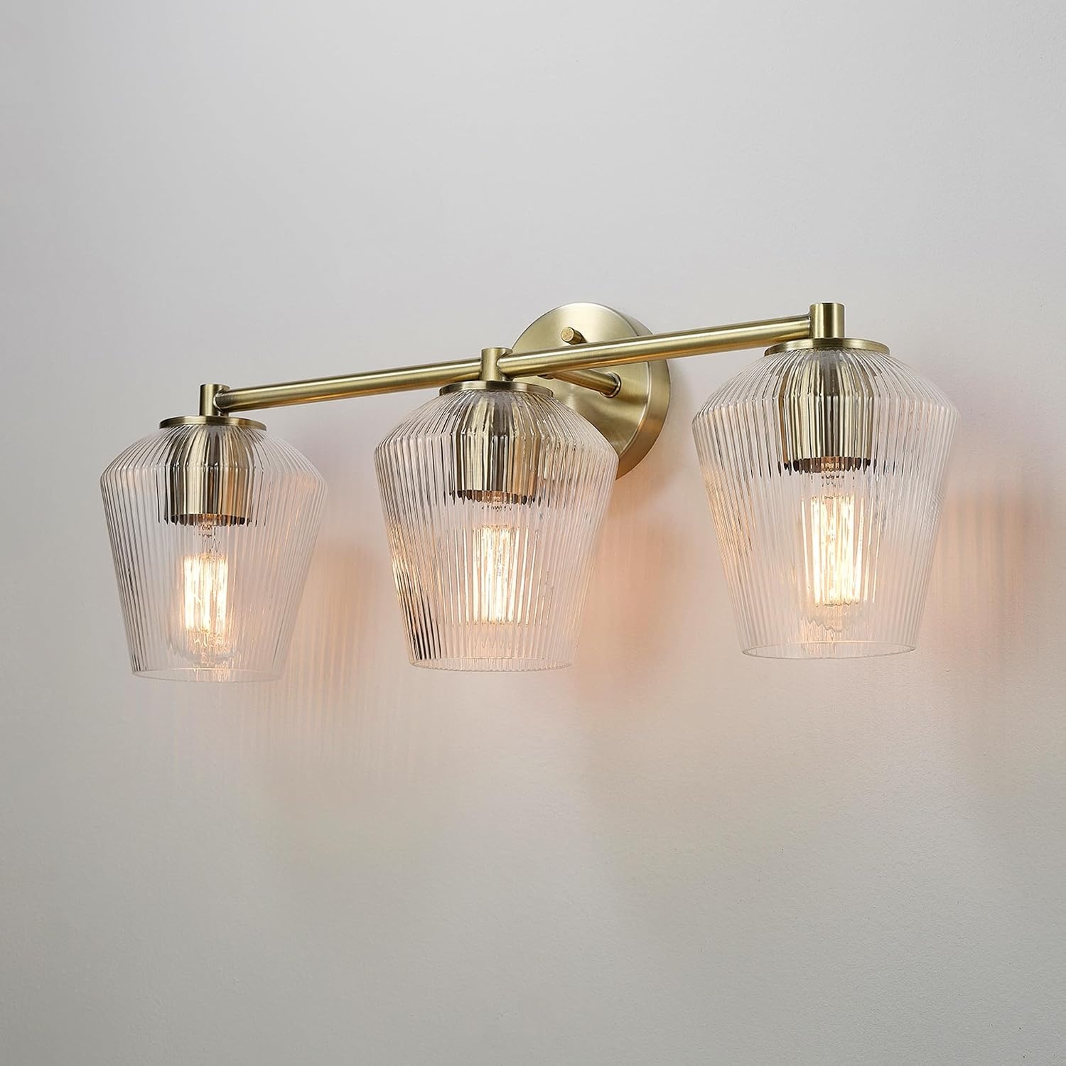 image:imageGlobe Electric 51234 5Piece AllinOne Bathroom Set Chrome 23 3Light Vanity Wall Light with Clear Glass Shades Towel Bar and Ring Robe Hook Toilet Paper Holder Beauty Room AccessoriesBrass