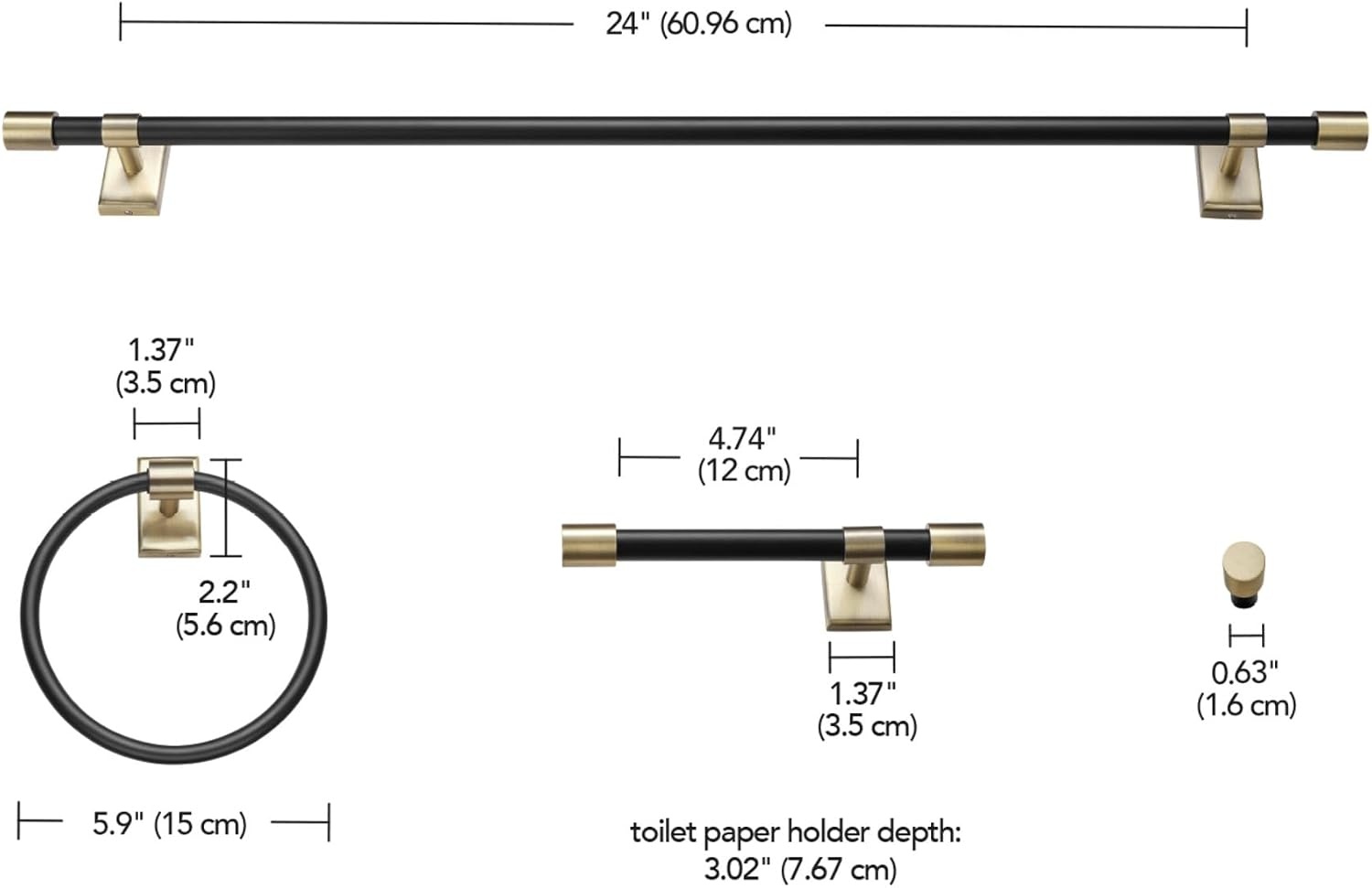 image:imageGlobe Electric 51234 5Piece AllinOne Bathroom Set Chrome 23 3Light Vanity Wall Light with Clear Glass Shades Towel Bar and Ring Robe Hook Toilet Paper Holder Beauty Room AccessoriesMatte Black Bailey 5Piece