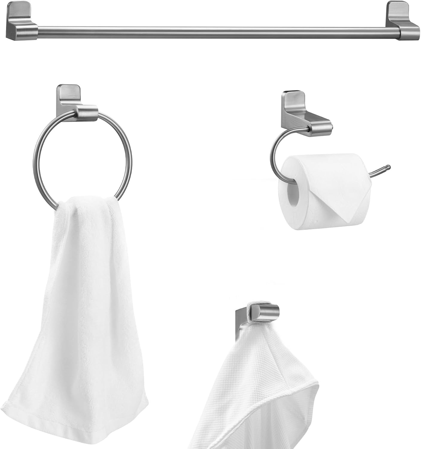 image:imageGlobe Electric 51234 5Piece AllinOne Bathroom Set Chrome 23 3Light Vanity Wall Light with Clear Glass Shades Towel Bar and Ring Robe Hook Toilet Paper Holder Beauty Room AccessoriesBrushed Nickel