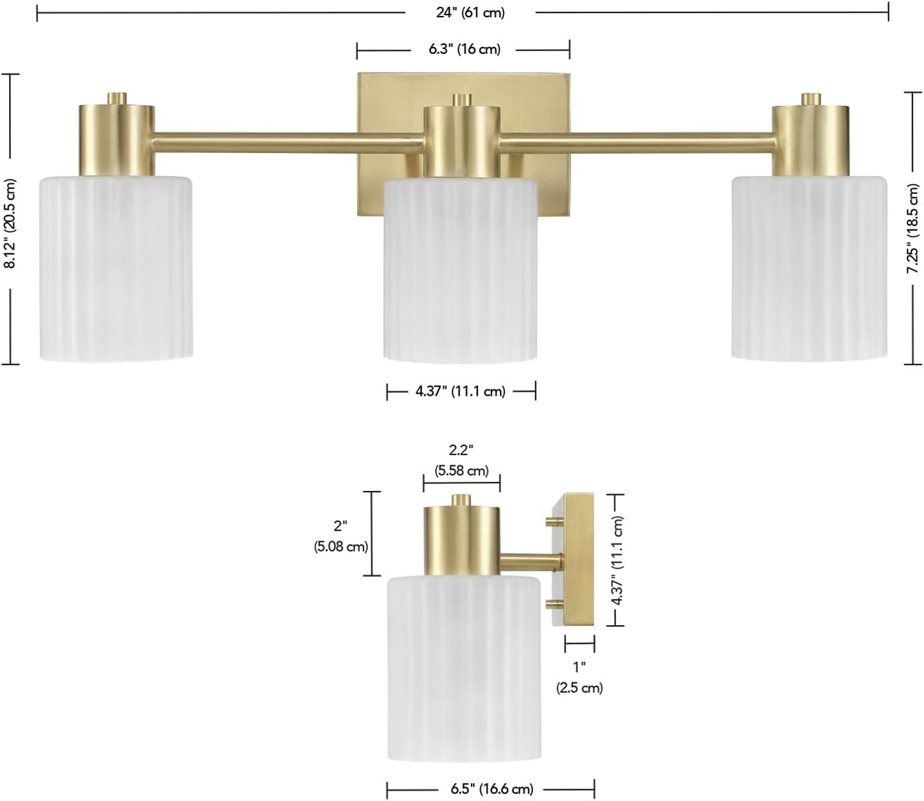 image:imageGlobe Electric 51234 5Piece AllinOne Bathroom Set Chrome 23 3Light Vanity Wall Light with Clear Glass Shades Towel Bar and Ring Robe Hook Toilet Paper Holder Beauty Room AccessoriesMatte Brass Frosted Ribbed Glass
