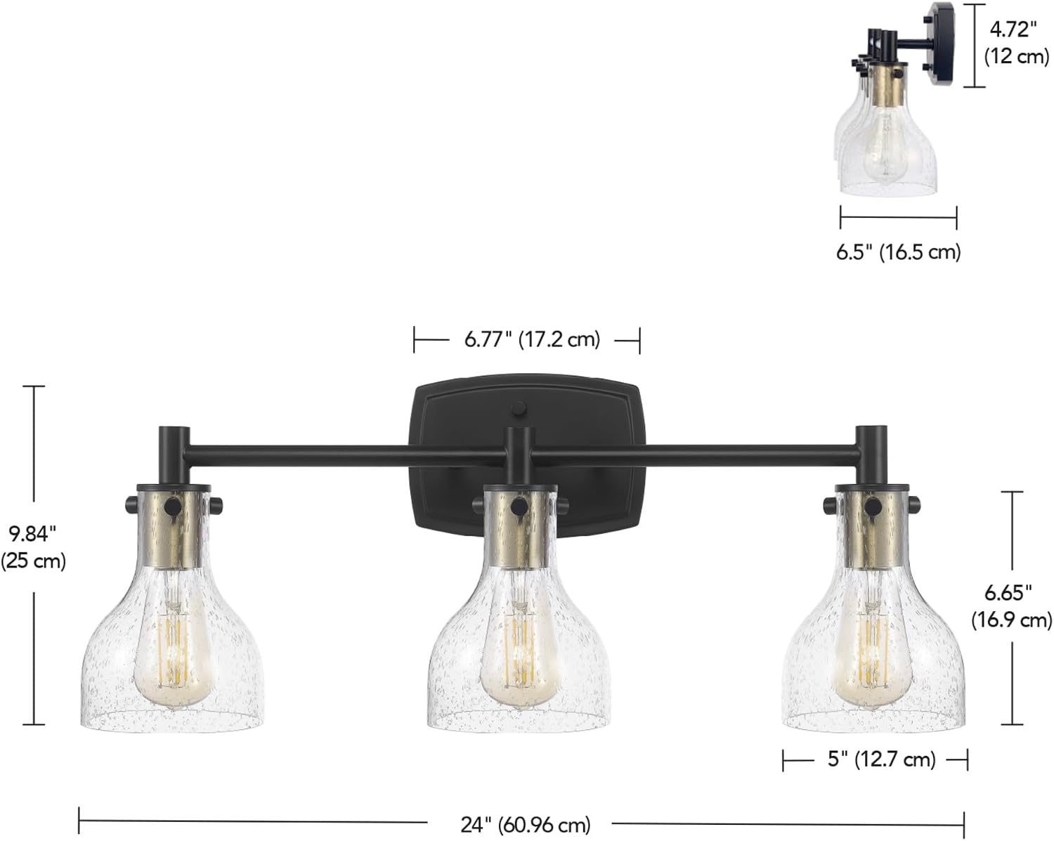 image:imageGlobe Electric 51234 5Piece AllinOne Bathroom Set Chrome 23 3Light Vanity Wall Light with Clear Glass Shades Towel Bar and Ring Robe Hook Toilet Paper Holder Beauty Room AccessoriesMatte Black Bailey 5Piece