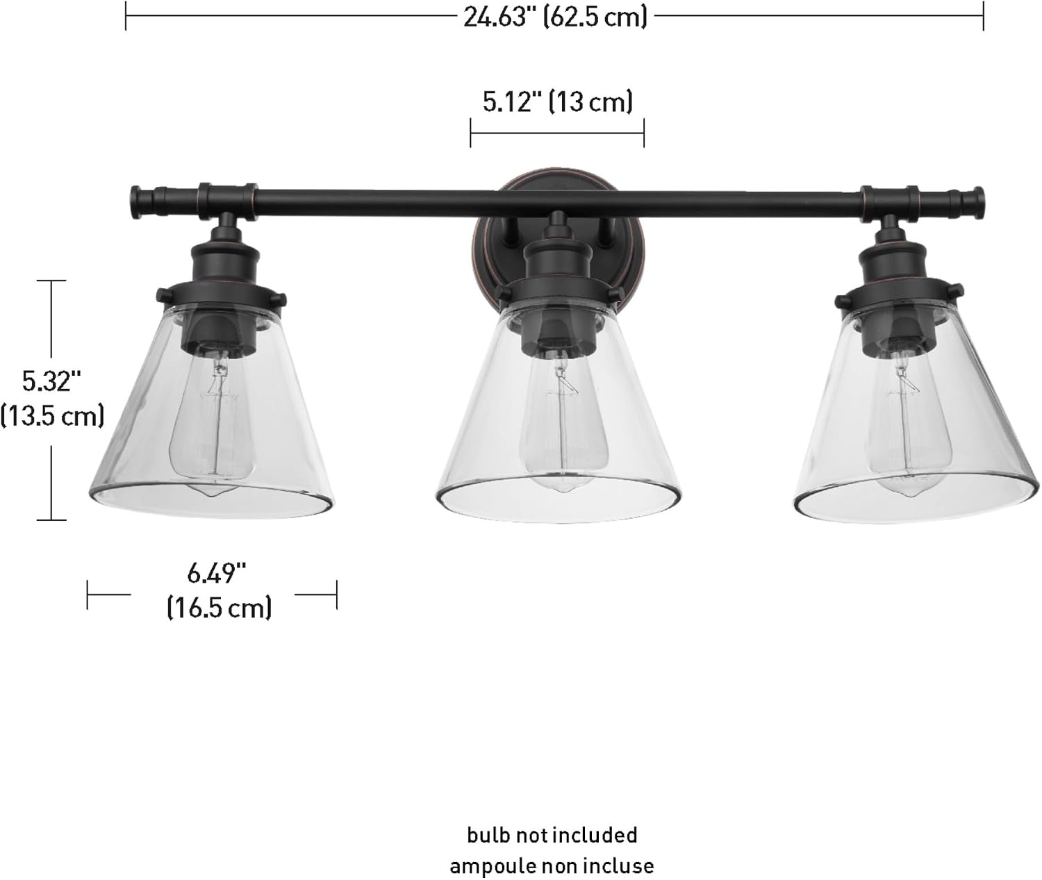 image:imageGlobe Electric 51234 5Piece AllinOne Bathroom Set Chrome 23 3Light Vanity Wall Light with Clear Glass Shades Towel Bar and Ring Robe Hook Toilet Paper Holder Beauty Room AccessoriesBronze Parker