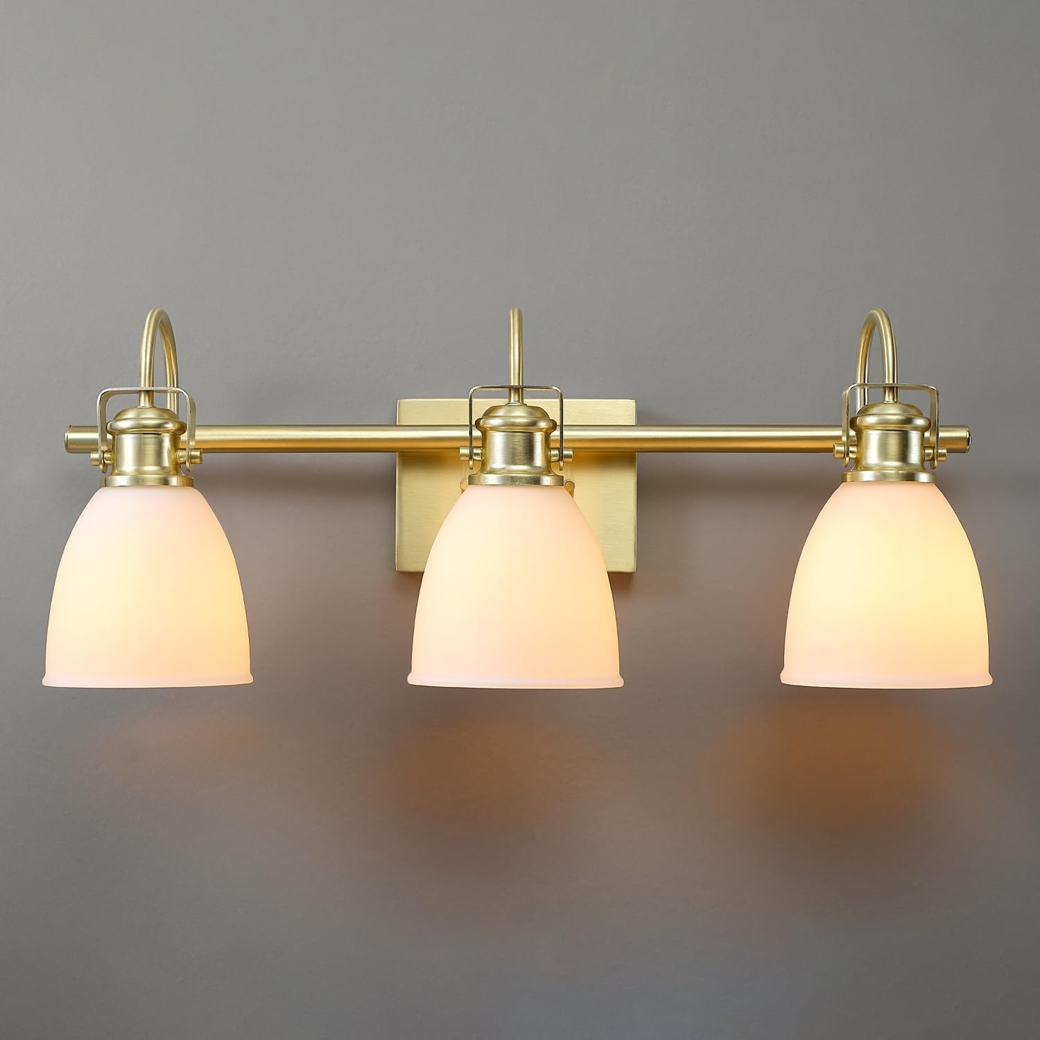 image:imageGlobe Electric 51234 5Piece AllinOne Bathroom Set Chrome 23 3Light Vanity Wall Light with Clear Glass Shades Towel Bar and Ring Robe Hook Toilet Paper Holder Beauty Room AccessoriesMatte Brass Frosted Opal Glass