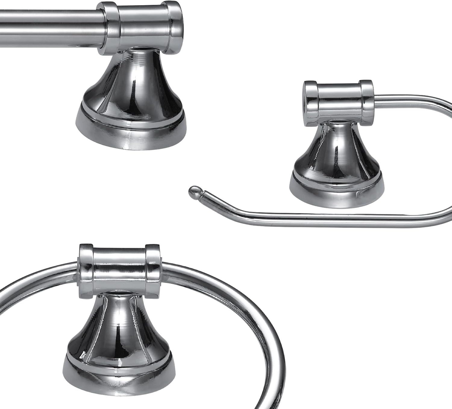 image:imageGlobe Electric 51234 5Piece AllinOne Bathroom Set Chrome 23 3Light Vanity Wall Light with Clear Glass Shades Towel Bar and Ring Robe Hook Toilet Paper Holder Beauty Room AccessoriesChrome Parker