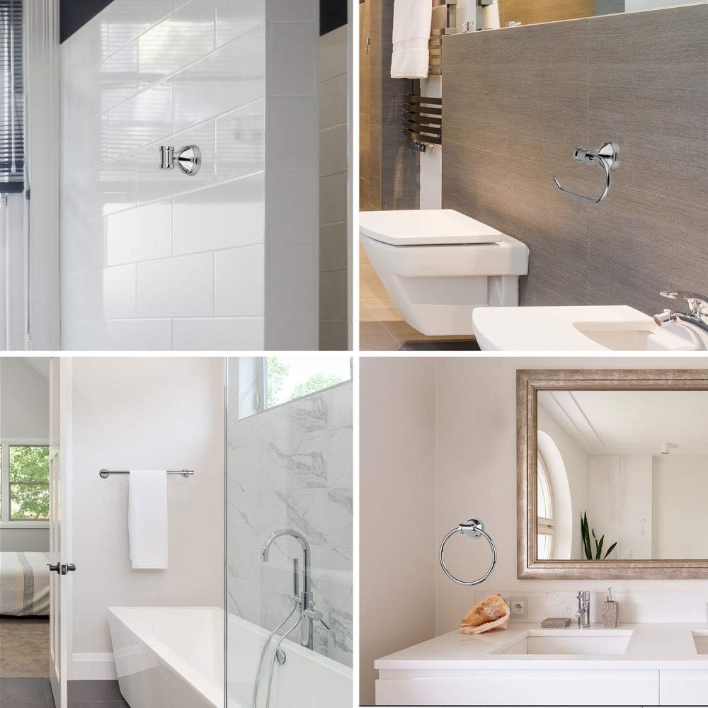 image:imageGlobe Electric 51414 Freya 5Piece AllinOne Bathroom Set 3 Vanity Light with White Shades Bar Towel Ring Robe Hook Toilet Paper Holder Chrome with Frosted Glass