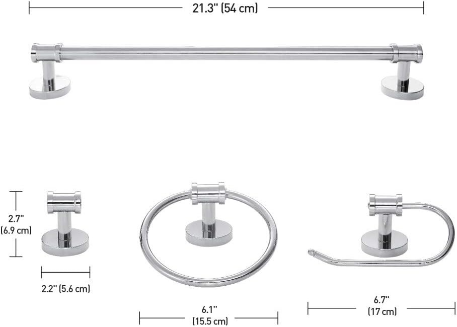 image:imageGlobe Electric 51414 Freya 5Piece AllinOne Bathroom Set 3 Vanity Light with White Shades Bar Towel Ring Robe Hook Toilet Paper Holder Chrome with Frosted Glass