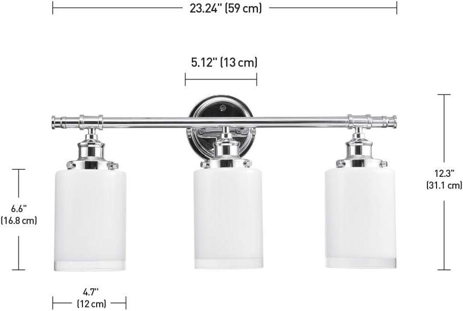 image:imageGlobe Electric 51414 Freya 5Piece AllinOne Bathroom Set 3 Vanity Light with White Shades Bar Towel Ring Robe Hook Toilet Paper Holder Chrome with Frosted Glass