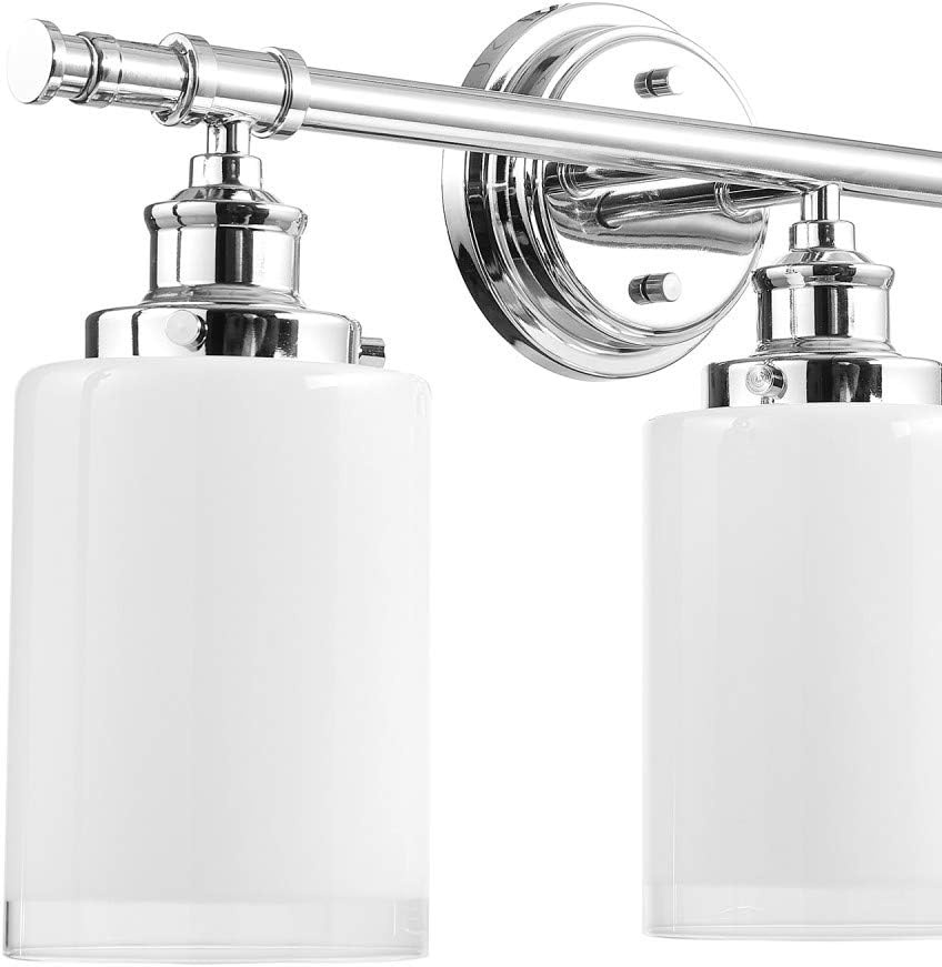 image:imageGlobe Electric 51414 Freya 5Piece AllinOne Bathroom Set 3 Vanity Light with White Shades Bar Towel Ring Robe Hook Toilet Paper Holder Chrome with Frosted Glass