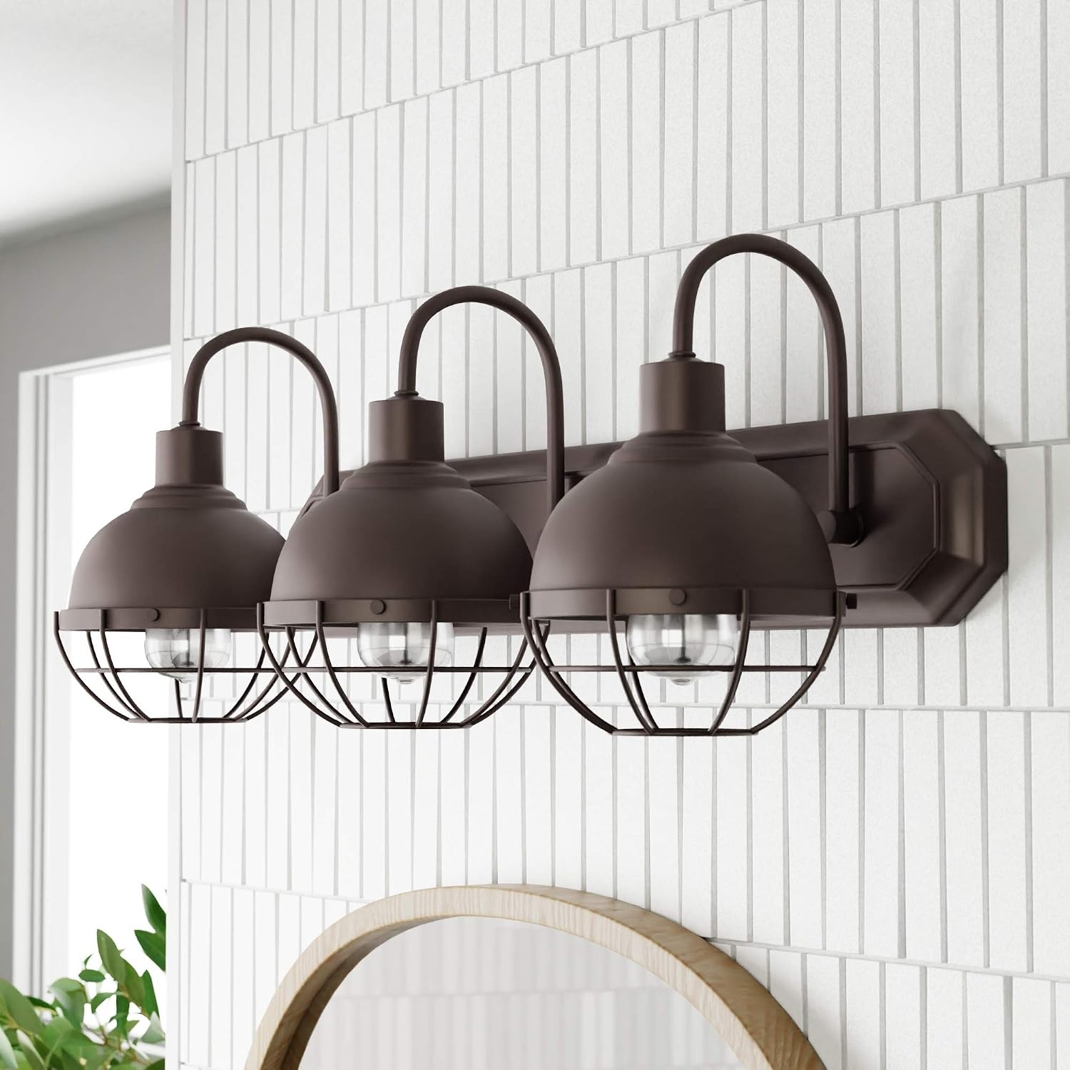 image:imageGlobe Electric 51620 Eli 3Light Caged Vanity Light Dark Bronze Bulbs Included 220 Lumen