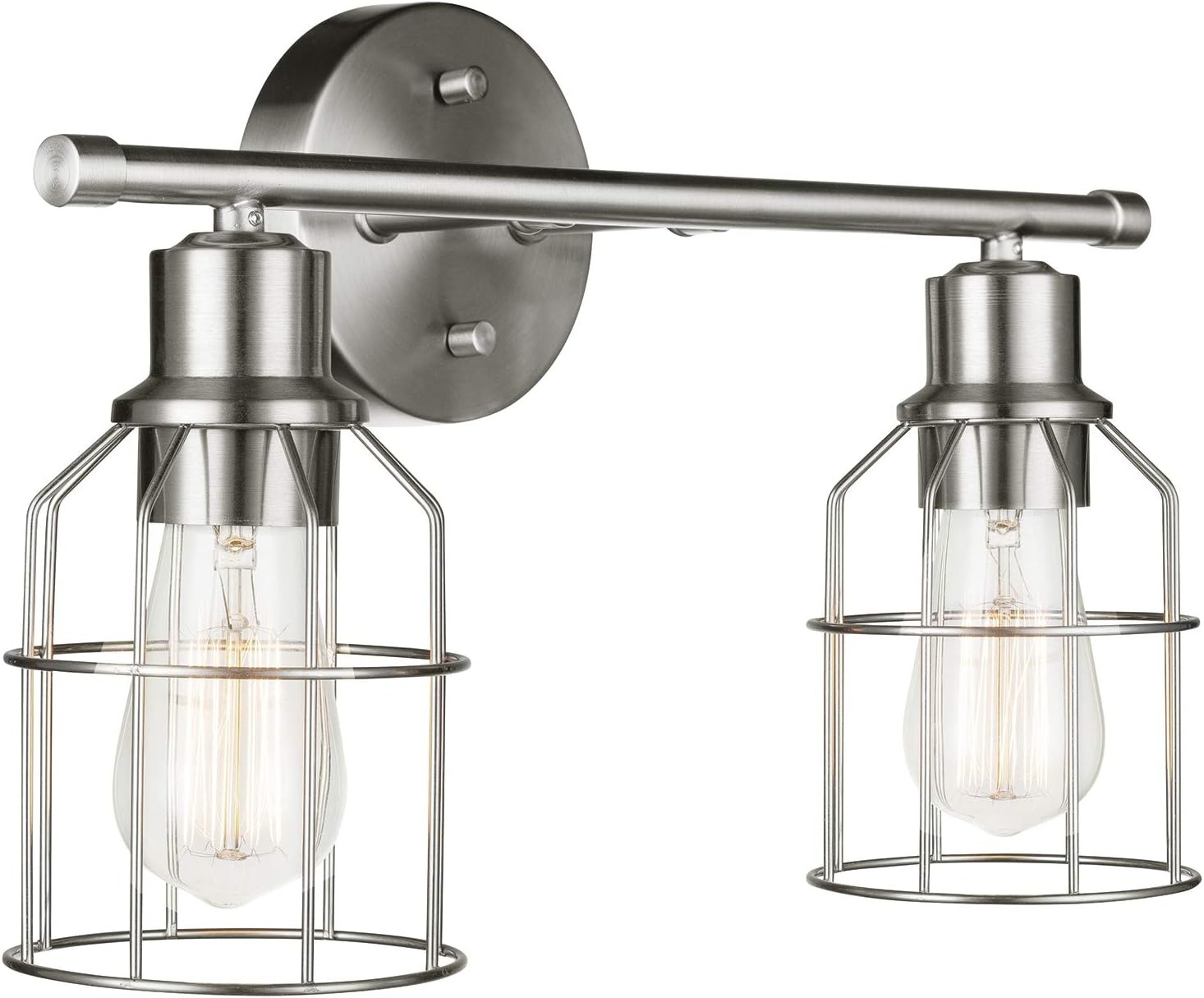 image:imageGlobe Electric 51623 Dundas 2Light Vanity Light Brushed Nickel Cage Shades Bulbs IncludedBrushed Nickel