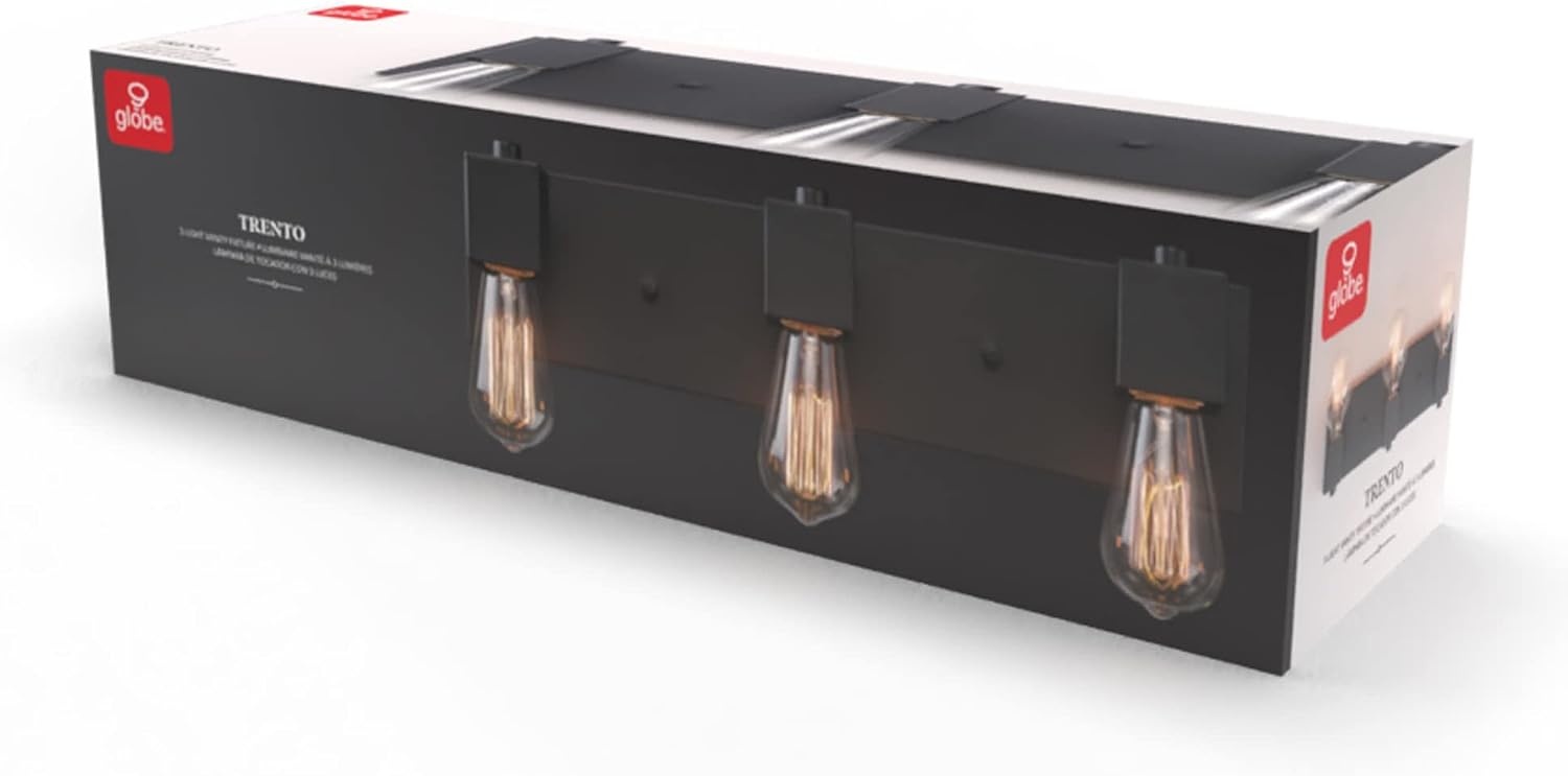 image:imageGlobe Electric 51634 Dakota 5Piece AllinOne Bathroom Set 3 Vanity Light with Seeded Glass Shades Bar Toilet Paper Holder Towel Ring Robe Hook Matte BlackMatte Black Trento