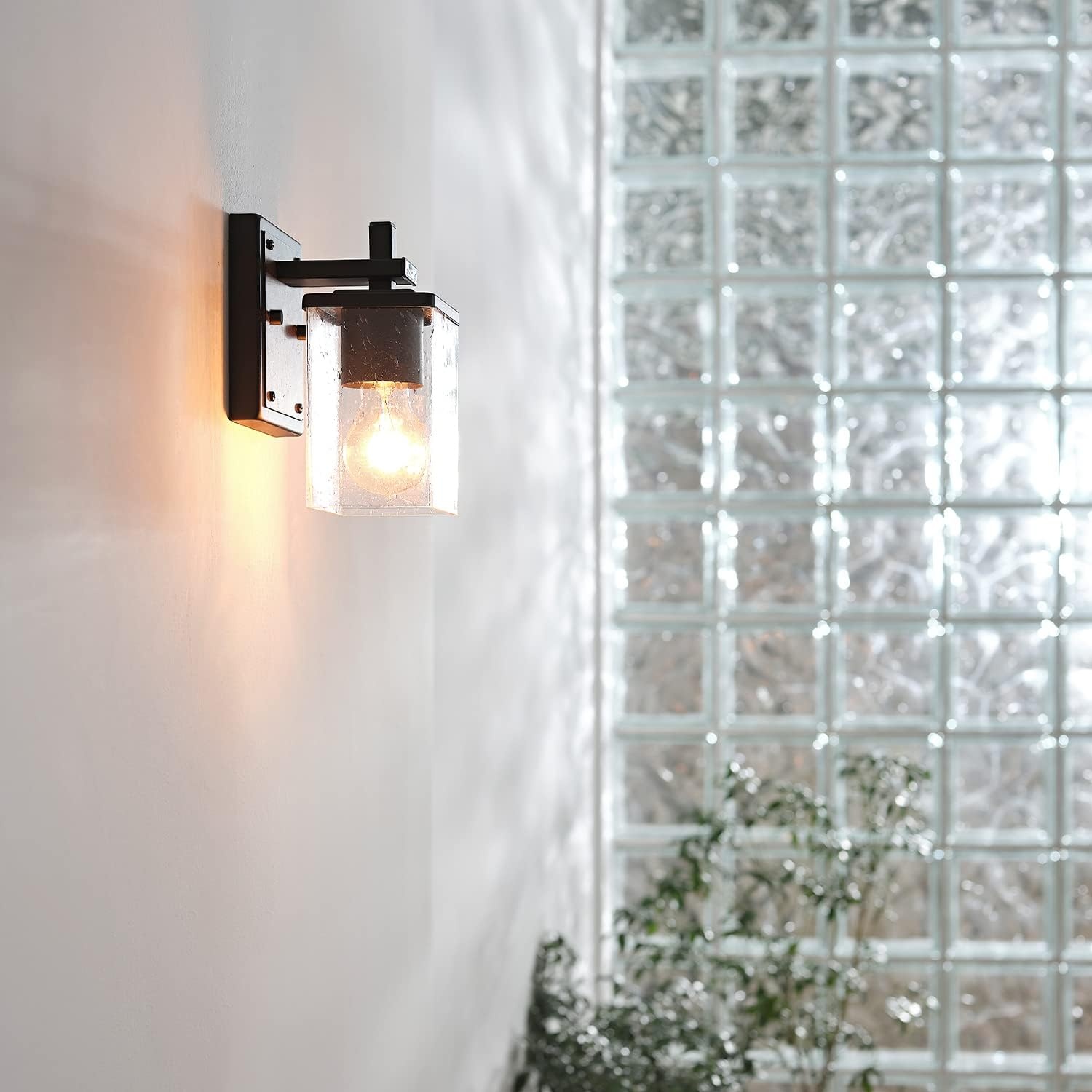 image:imageGlobe Electric 51634 Dakota 5Piece AllinOne Bathroom Set 3 Vanity Light with Seeded Glass Shades Bar Toilet Paper Holder Towel Ring Robe Hook Matte BlackFaux Wood 1Light