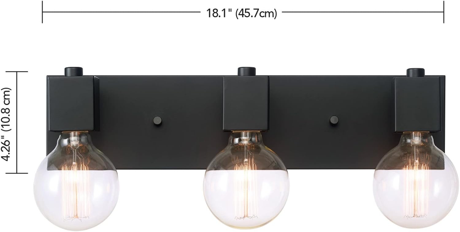 image:imageGlobe Electric 51634 Dakota 5Piece AllinOne Bathroom Set 3 Vanity Light with Seeded Glass Shades Bar Toilet Paper Holder Towel Ring Robe Hook Matte BlackMatte Black Trento