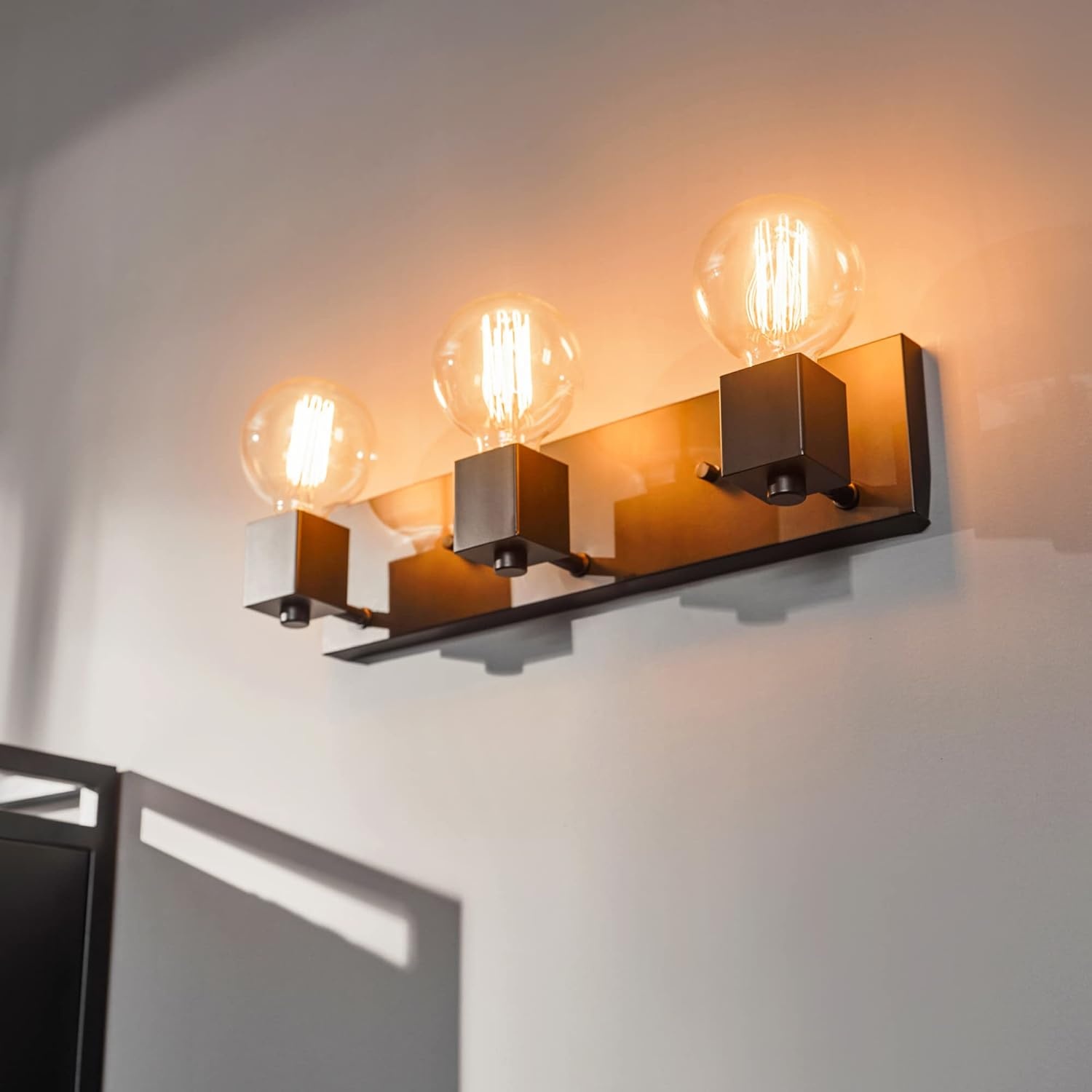 image:imageGlobe Electric 51634 Dakota 5Piece AllinOne Bathroom Set 3 Vanity Light with Seeded Glass Shades Bar Toilet Paper Holder Towel Ring Robe Hook Matte BlackMatte Black Trento