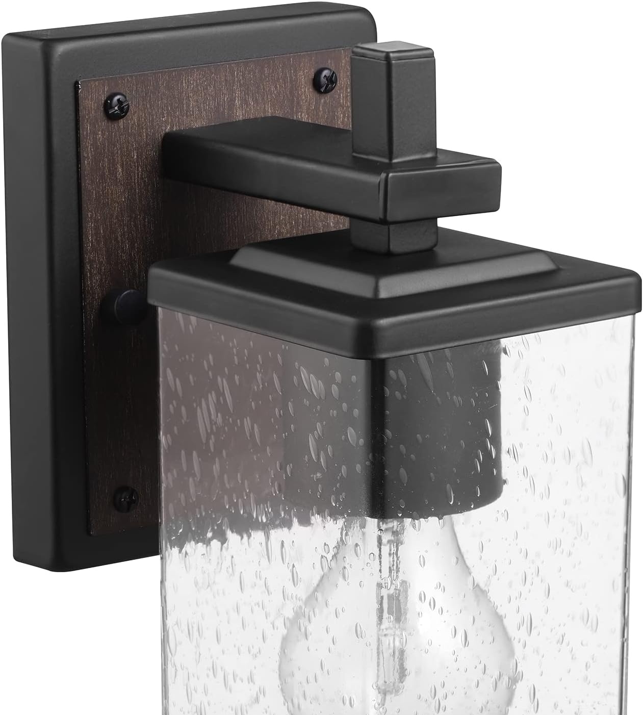 image:imageGlobe Electric 51634 Dakota 5Piece AllinOne Bathroom Set 3 Vanity Light with Seeded Glass Shades Bar Toilet Paper Holder Towel Ring Robe Hook Matte BlackFaux Wood 1Light