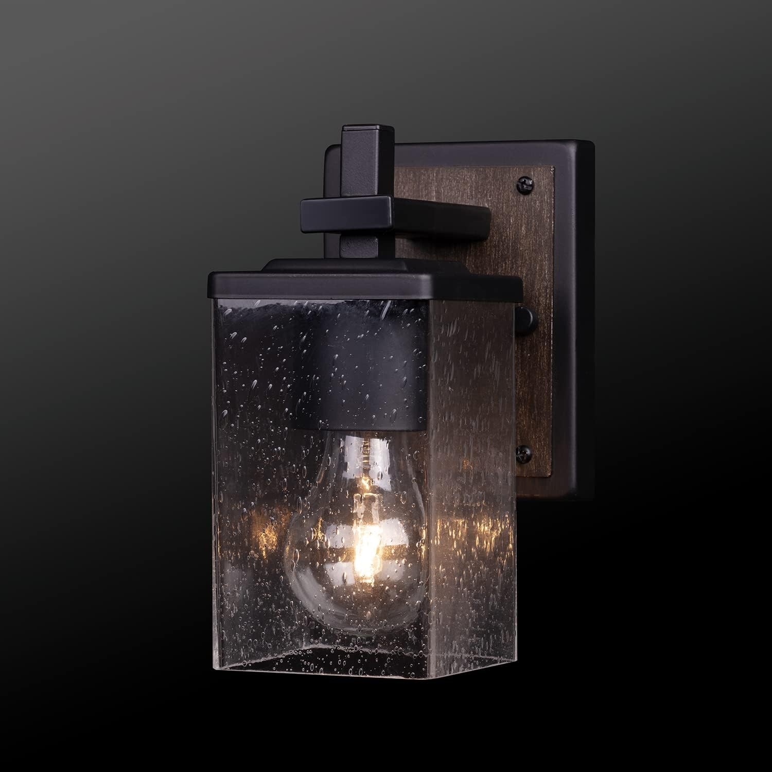 image:imageGlobe Electric 51634 Dakota 5Piece AllinOne Bathroom Set 3 Vanity Light with Seeded Glass Shades Bar Toilet Paper Holder Towel Ring Robe Hook Matte BlackFaux Wood 1Light