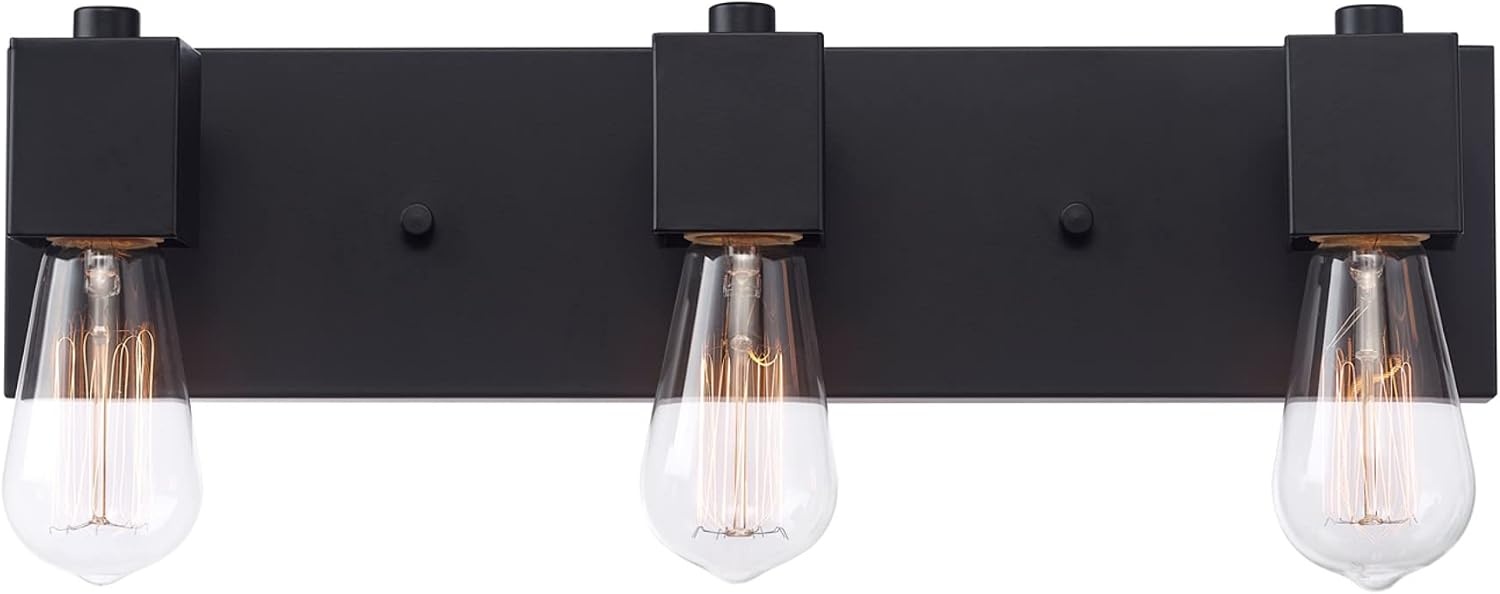 image:imageGlobe Electric 51634 Dakota 5Piece AllinOne Bathroom Set 3 Vanity Light with Seeded Glass Shades Bar Toilet Paper Holder Towel Ring Robe Hook Matte BlackMatte Black Trento