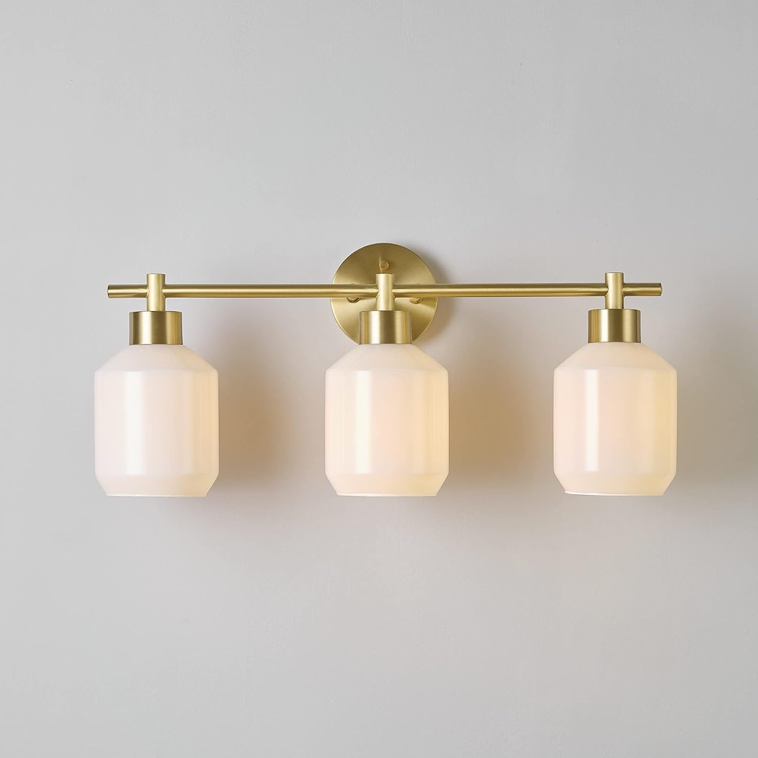 image:imageGlobe Electric 52055 Cannes 3Light Vanity Light Matte Brass Opal Glass Shades