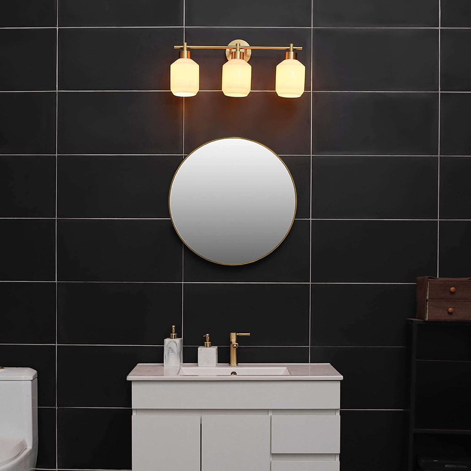 image:imageGlobe Electric 52055 Cannes 3Light Vanity Light Matte Brass Opal Glass Shades