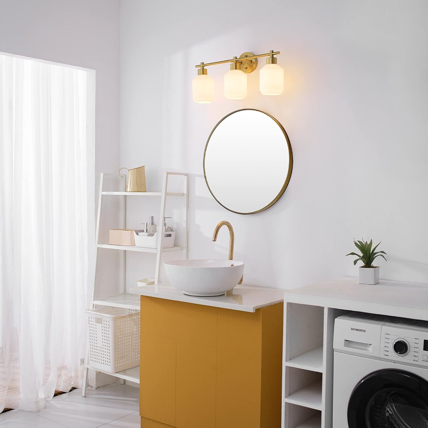 image:imageGlobe Electric 52055 Cannes 3Light Vanity Light Matte Brass Opal Glass Shades