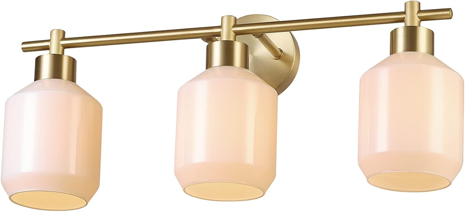 image:imageGlobe Electric 52055 Cannes 3Light Vanity Light Matte Brass Opal Glass Shades