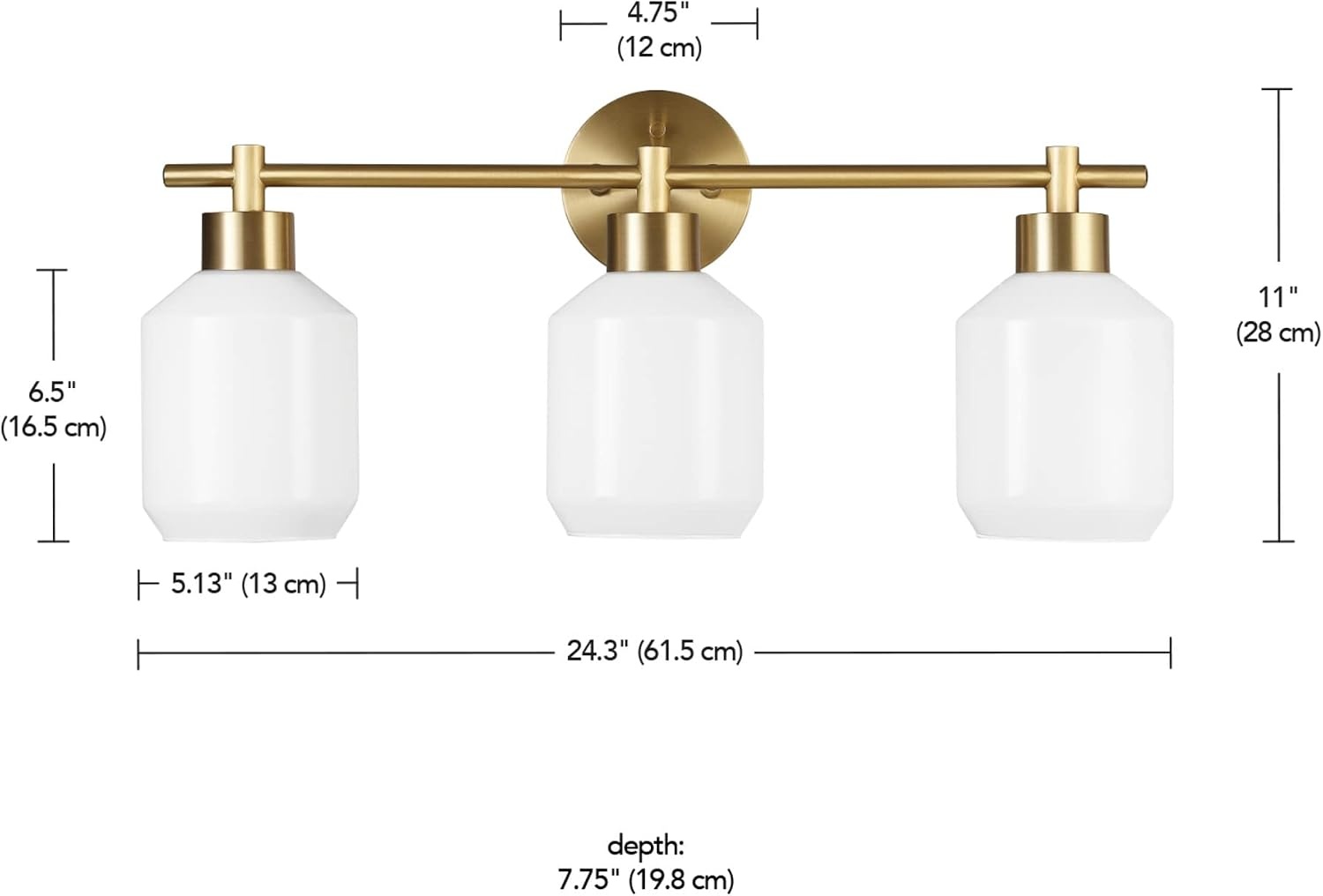 image:imageGlobe Electric 52055 Cannes 3Light Vanity Light Matte Brass Opal Glass Shades