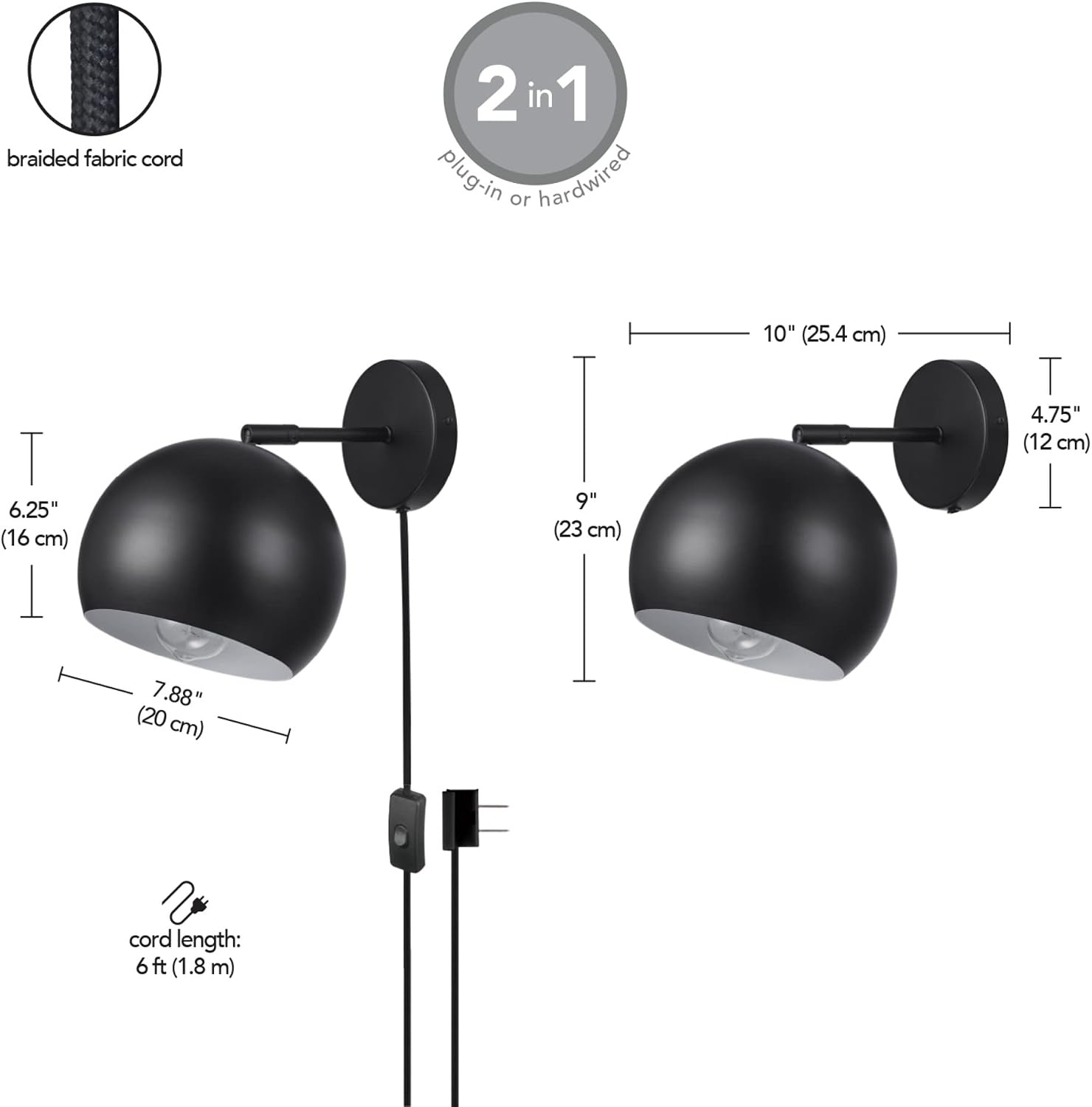 image:imageGlobe Electric 52076 Molly 1Light Plugin or Hardwire Wall Sconce Matte Black