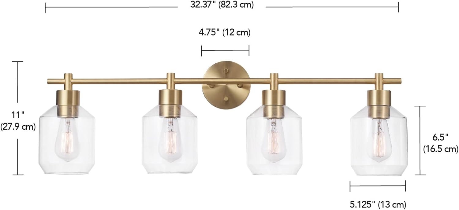 image:imageGlobe Electric 52083 Cannes 4Light Vanity Light Matte Brass Opal Glass Shades Bulb Not IncludedCannes 4Light