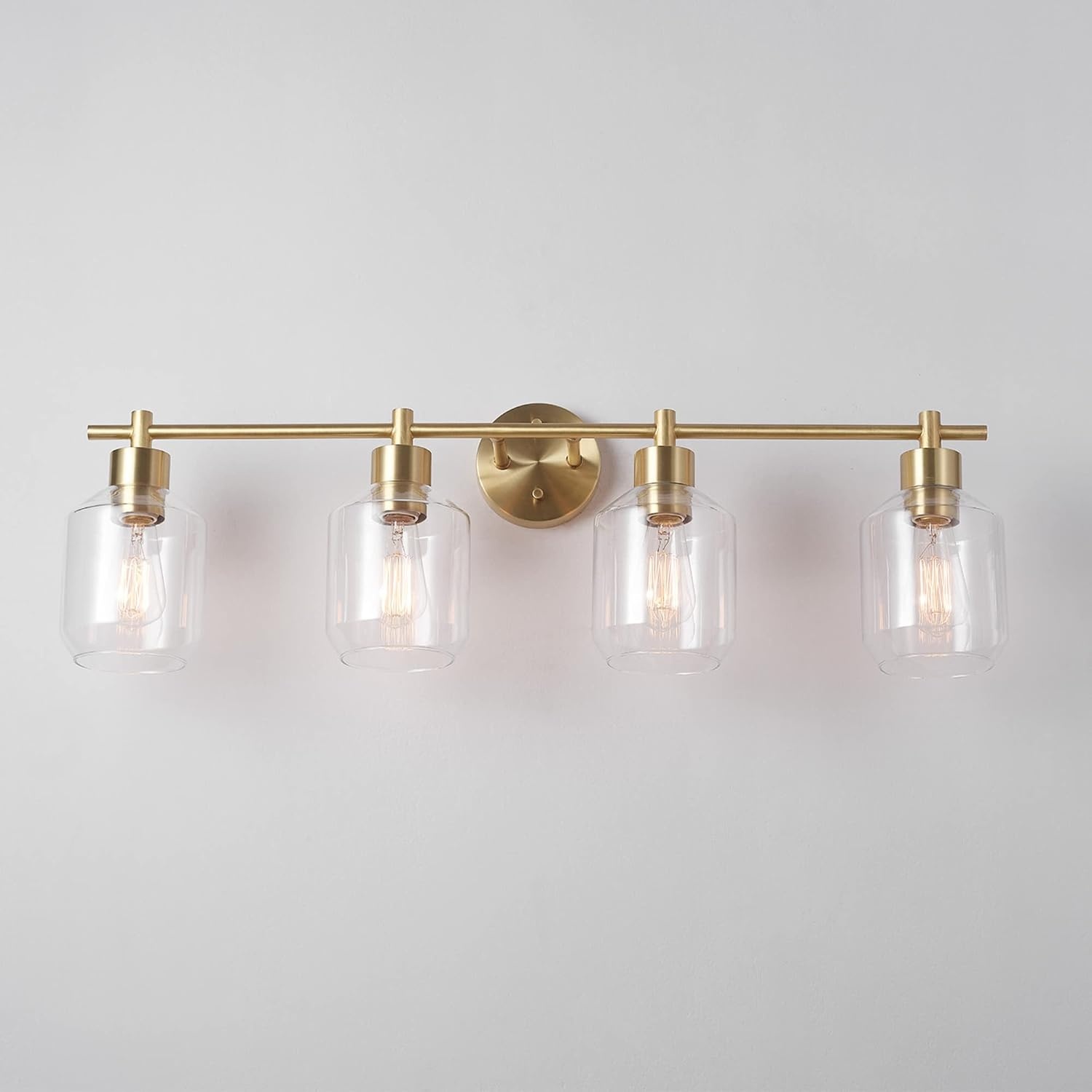image:imageGlobe Electric 52083 Cannes 4Light Vanity Light Matte Brass Opal Glass Shades Bulb Not IncludedCannes 4Light