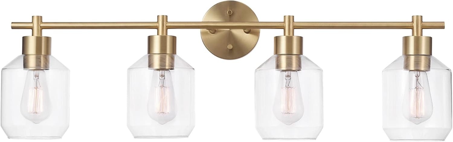 image:imageGlobe Electric 52083 Cannes 4Light Vanity Light Matte Brass Opal Glass Shades Bulb Not IncludedCannes 4Light