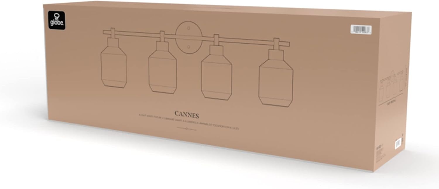 image:imageGlobe Electric 52083 Cannes 4Light Vanity Light Matte Brass Opal Glass Shades Bulb Not IncludedCannes 4Light