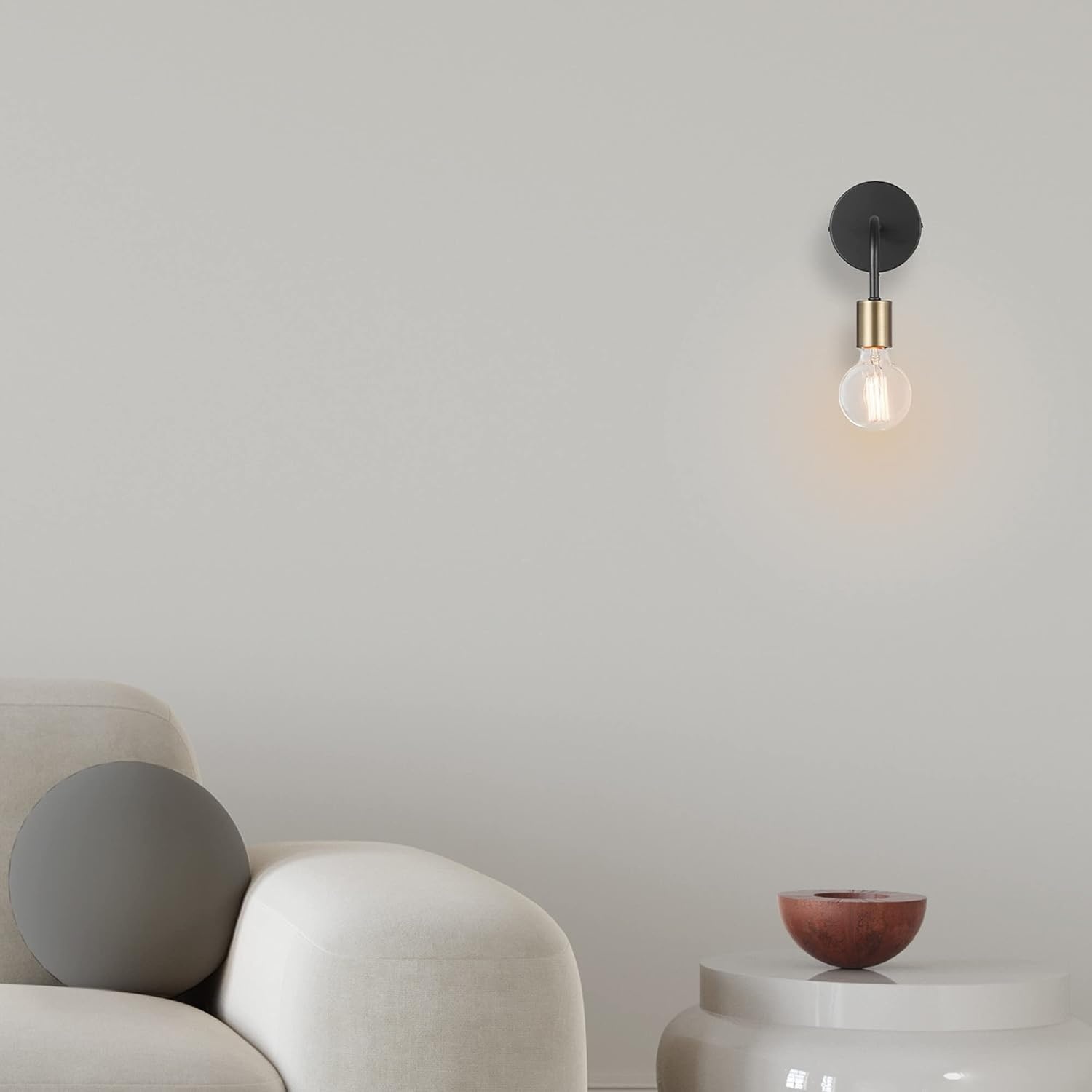 image:imageGlobe Electric 52103 1Light Long Arm Plugin or Hardwire Wall Sconce Matte Black Matte Brass Socket Wall Lights for Living Room Bedroom Den Apartment Essentials Mounted Bedside Lamp