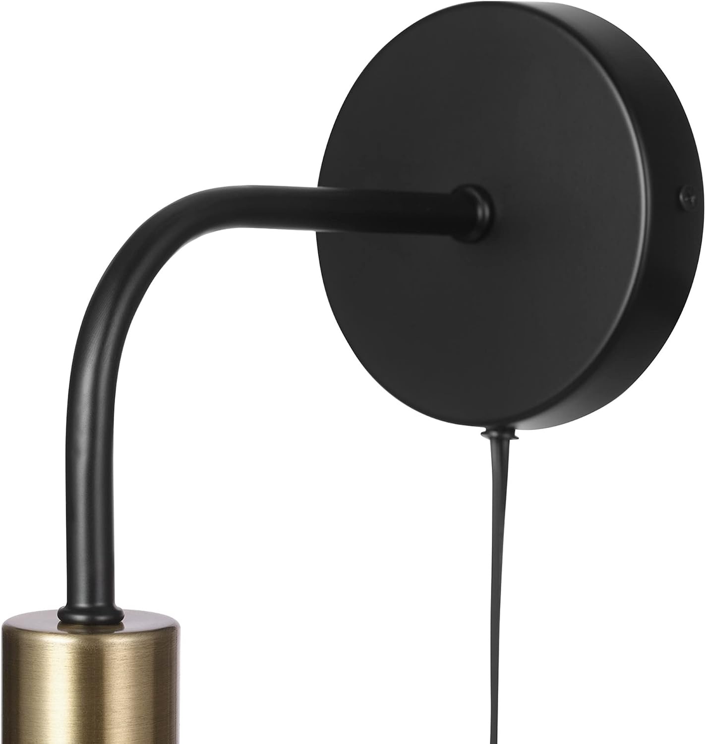 image:imageGlobe Electric 52103 1Light Long Arm Plugin or Hardwire Wall Sconce Matte Black Matte Brass Socket Wall Lights for Living Room Bedroom Den Apartment Essentials Mounted Bedside Lamp