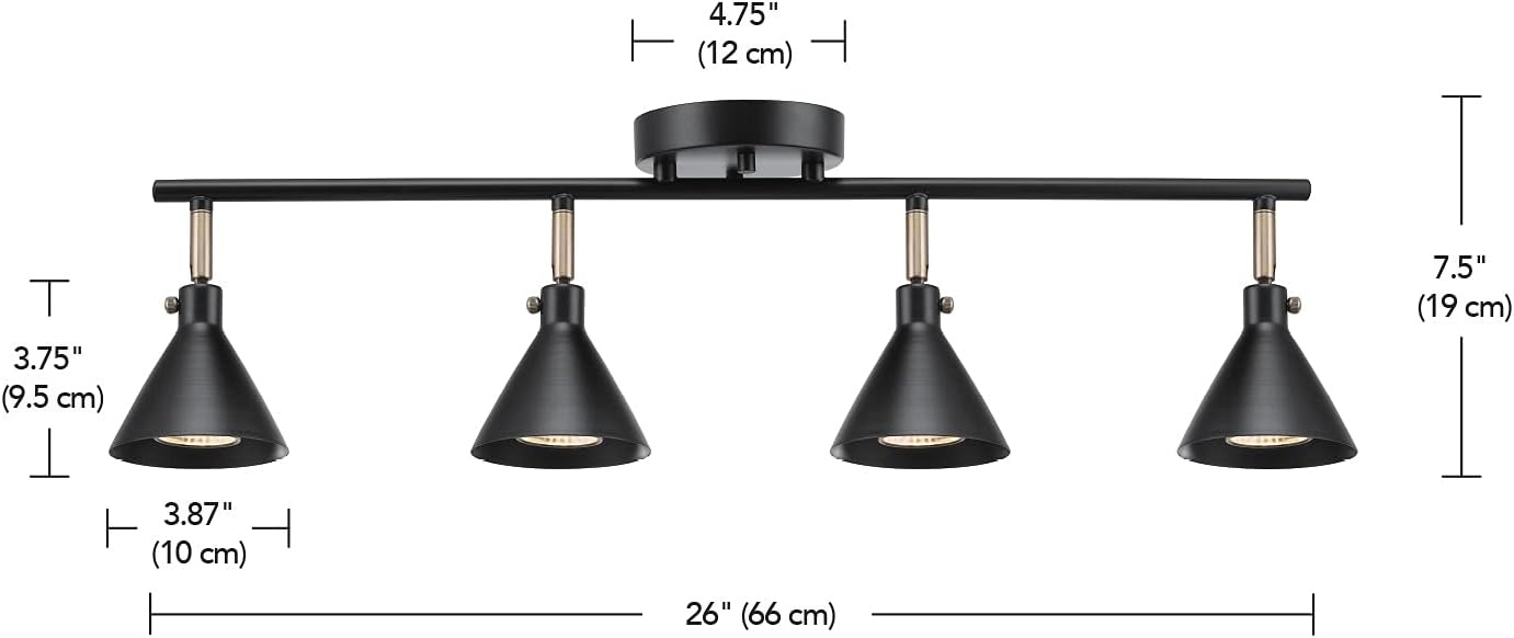 image:imageGlobe Electric 57228 4Light Track Lighting Matte Black Matte Brass Accents Lighting for Kitchen Bathroom Bedroom or Dining Room Living Room Ceiling Lights Light Fixture Kitchen Island Lights