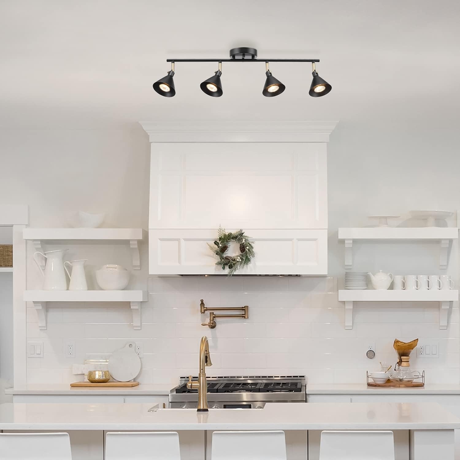 image:imageGlobe Electric 57228 4Light Track Lighting Matte Black Matte Brass Accents Lighting for Kitchen Bathroom Bedroom or Dining Room Living Room Ceiling Lights Light Fixture Kitchen Island Lights