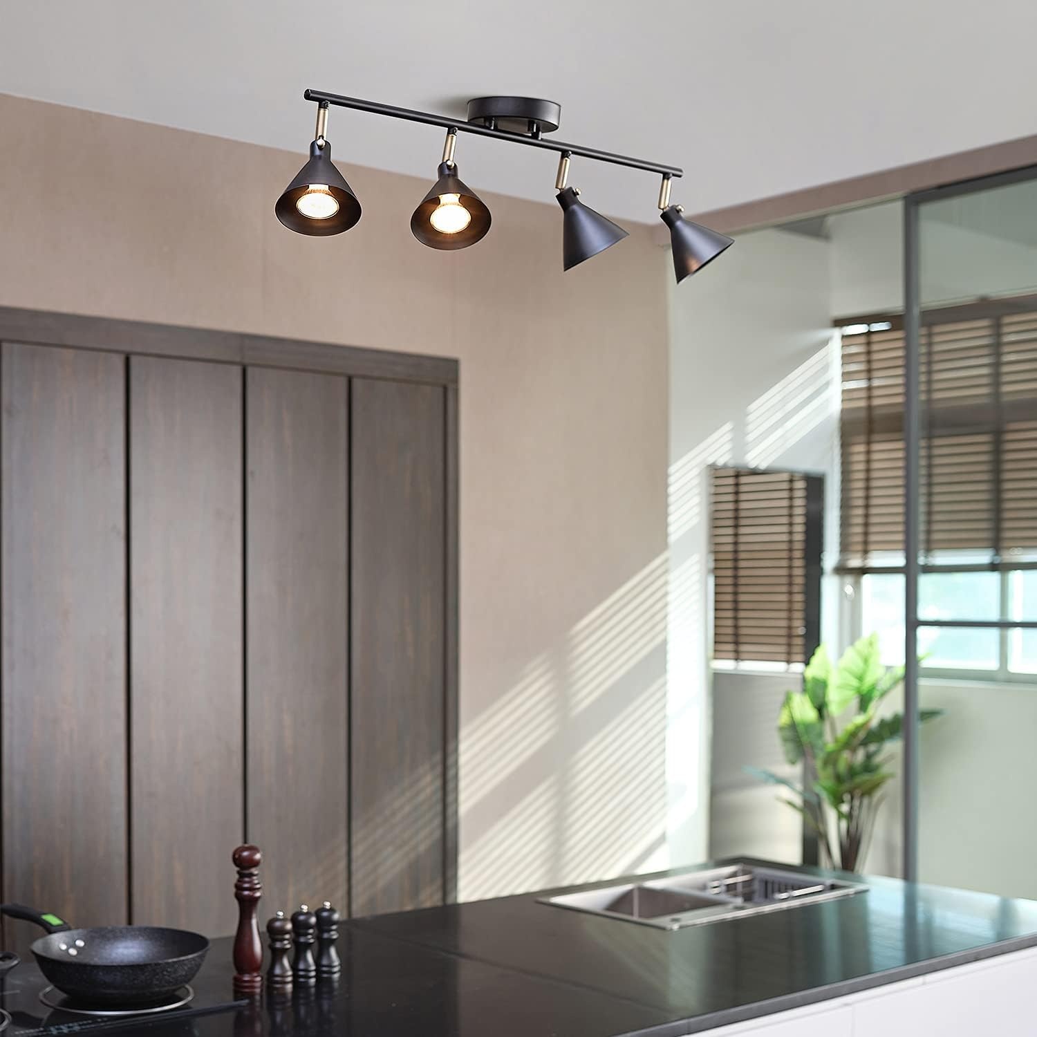 image:imageGlobe Electric 57228 4Light Track Lighting Matte Black Matte Brass Accents Lighting for Kitchen Bathroom Bedroom or Dining Room Living Room Ceiling Lights Light Fixture Kitchen Island Lights