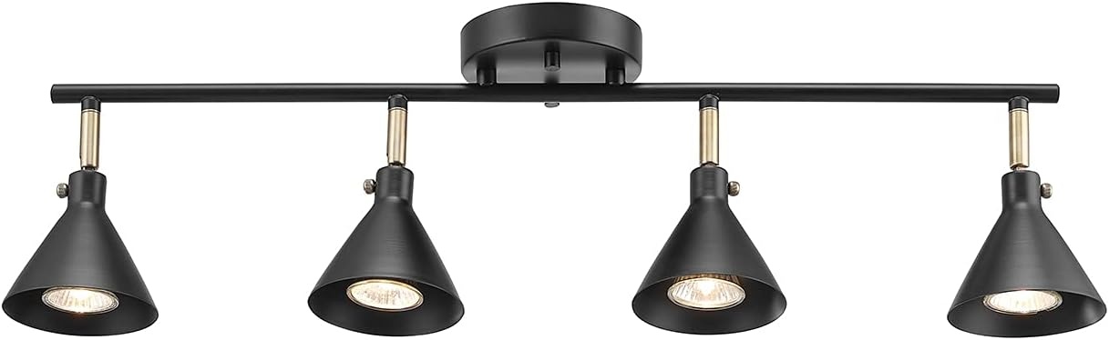 image:imageGlobe Electric 57228 4Light Track Lighting Matte Black Matte Brass Accents Lighting for Kitchen Bathroom Bedroom or Dining Room Living Room Ceiling Lights Light Fixture Kitchen Island Lights