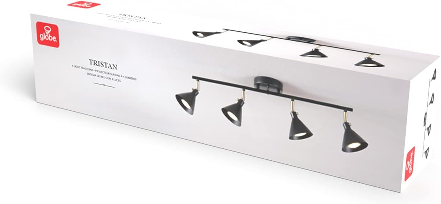image:imageGlobe Electric 57228 4Light Track Lighting Matte Black Matte Brass Accents Lighting for Kitchen Bathroom Bedroom or Dining Room Living Room Ceiling Lights Light Fixture Kitchen Island Lights