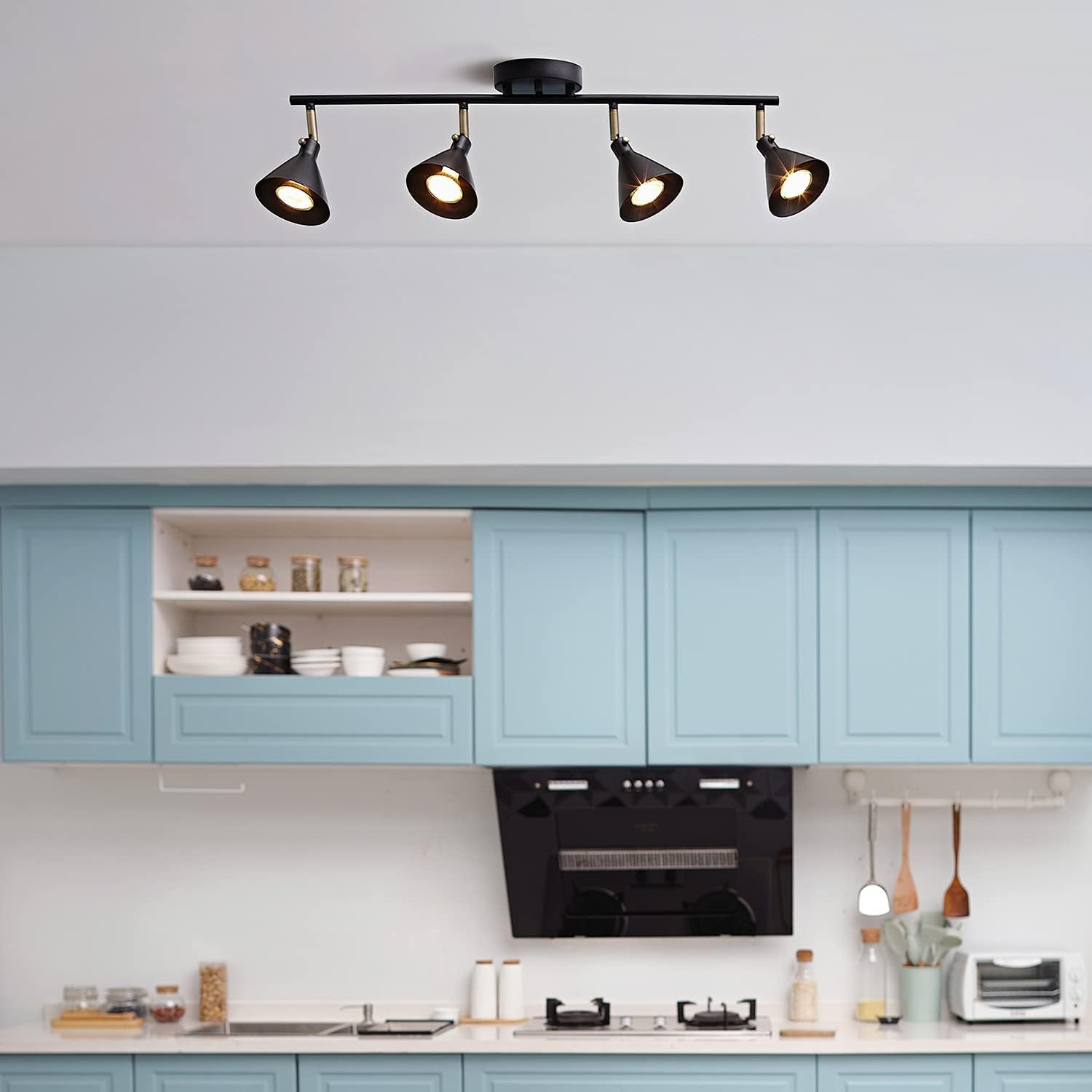 image:imageGlobe Electric 57228 4Light Track Lighting Matte Black Matte Brass Accents Lighting for Kitchen Bathroom Bedroom or Dining Room Living Room Ceiling Lights Light Fixture Kitchen Island Lights
