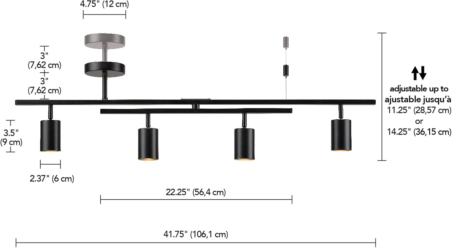 image:imageGlobe Electric 57500 4Light Track Lighting Matte Black Adjustable Center Swivel Bar Modern Ceiling Fixture for Kitchen Island Hallway or Dining Room Table GU10 BiPin Twist and Click BaseBlack West