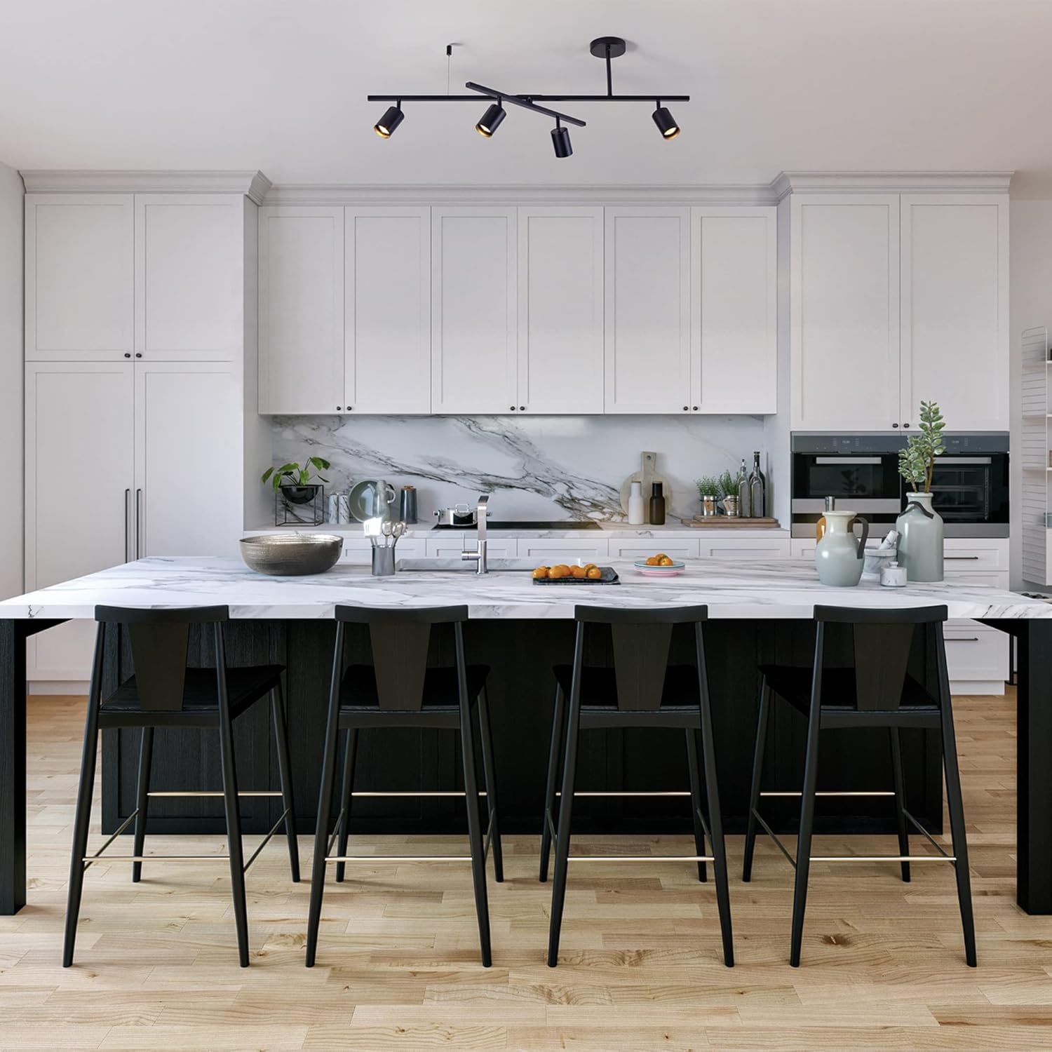 image:imageGlobe Electric 57500 4Light Track Lighting Matte Black Adjustable Center Swivel Bar Modern Ceiling Fixture for Kitchen Island Hallway or Dining Room Table GU10 BiPin Twist and Click BaseBlack West